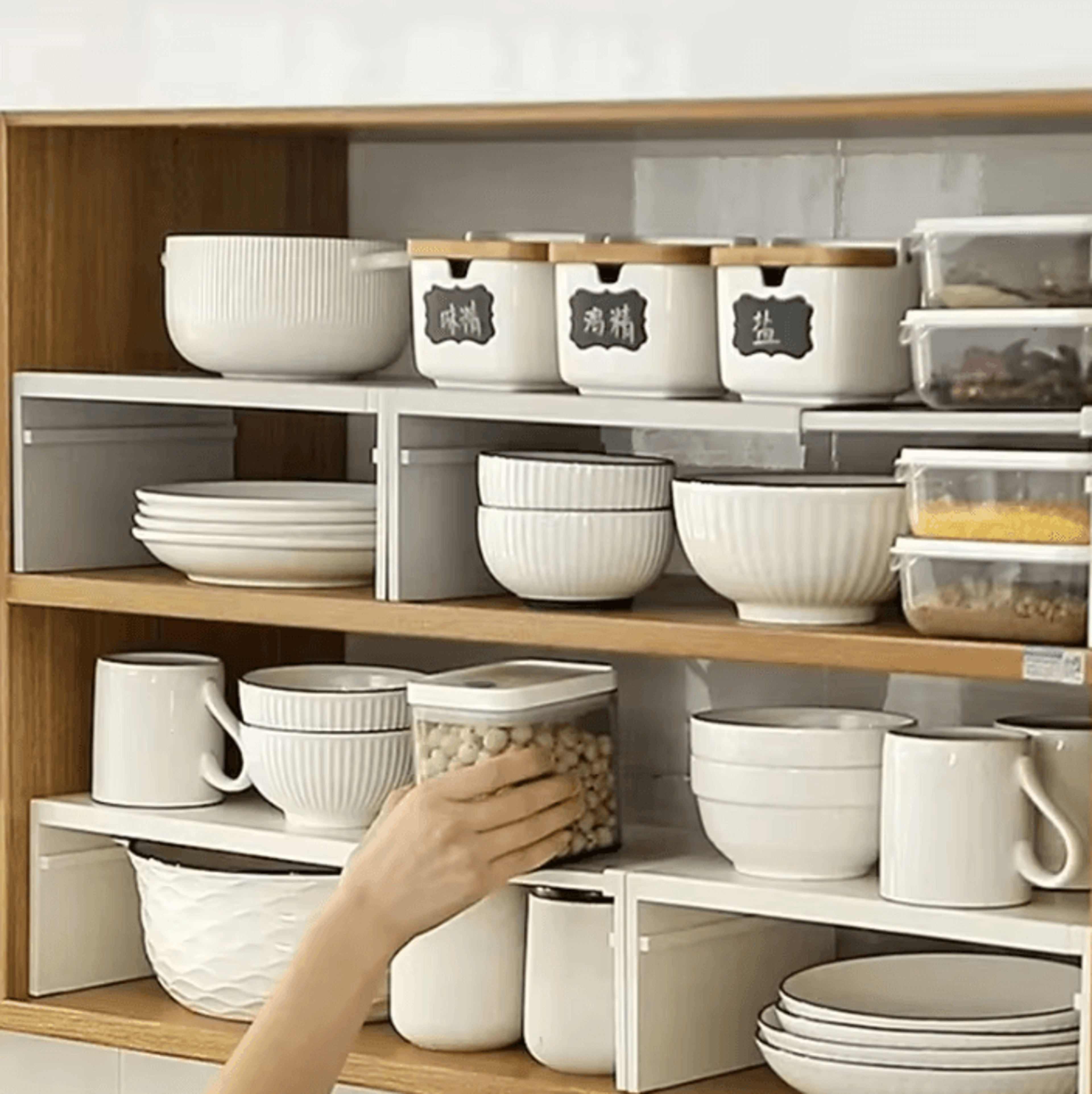 expandable kitchen cabinet shelf organizer adjustable countertop storage rack for spices cupboards and pantry