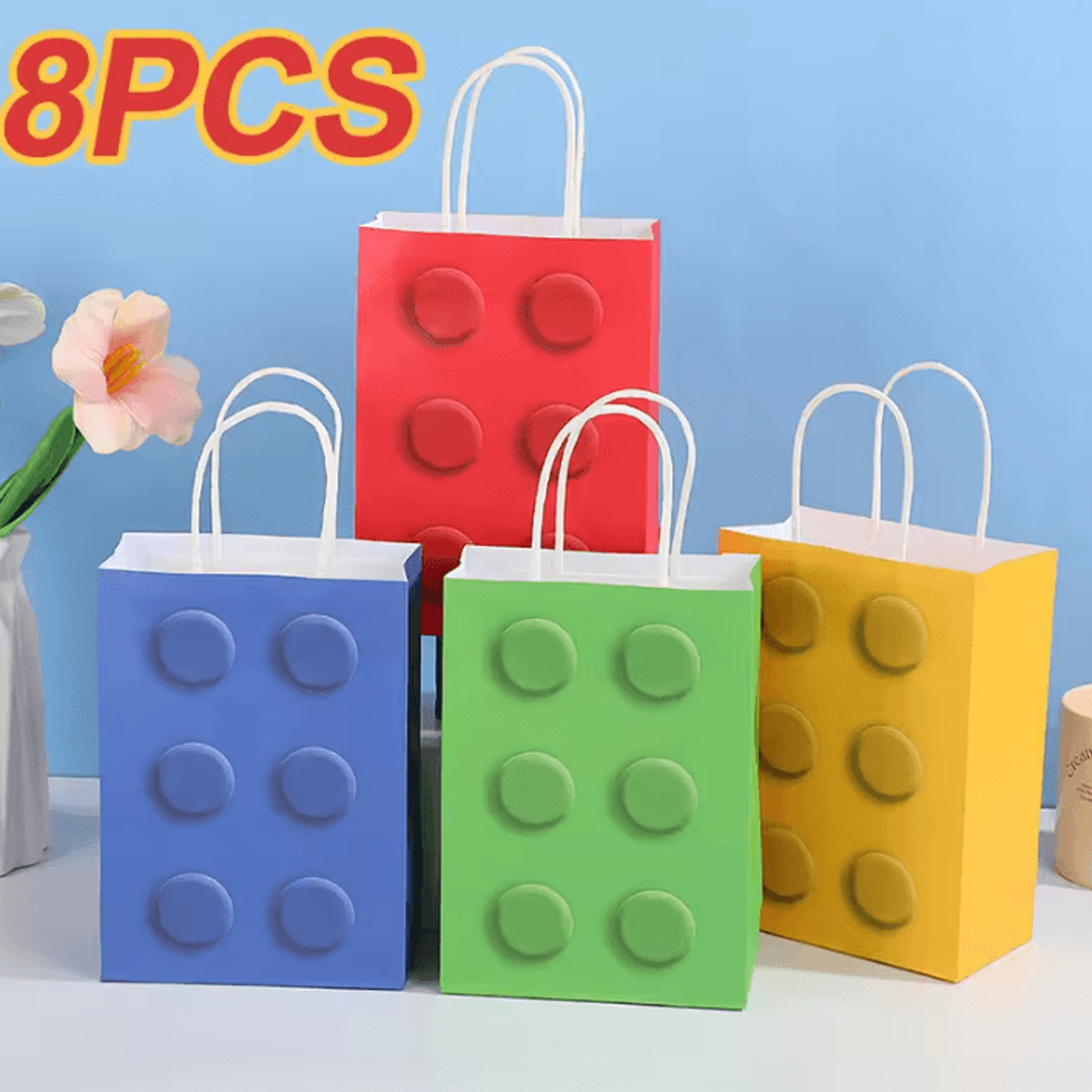8 piece building block gift bag set colorful paper party favor bags for kids birthday celebrations and toy packaging