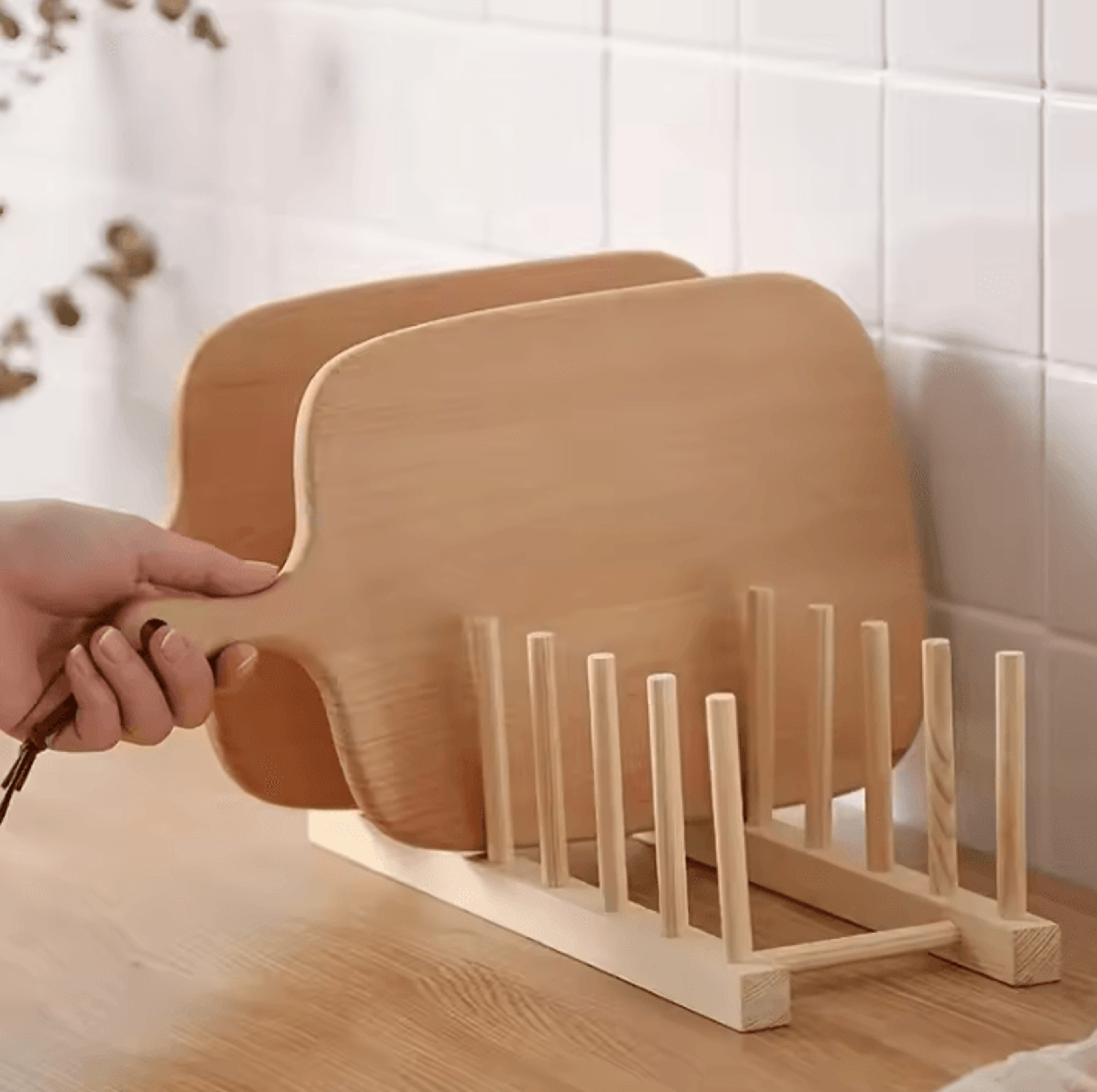 Wooden Plate Drying Rack Multifunctional Kitchen Dish Organizer Stand For Plates Cutting Boards And 2