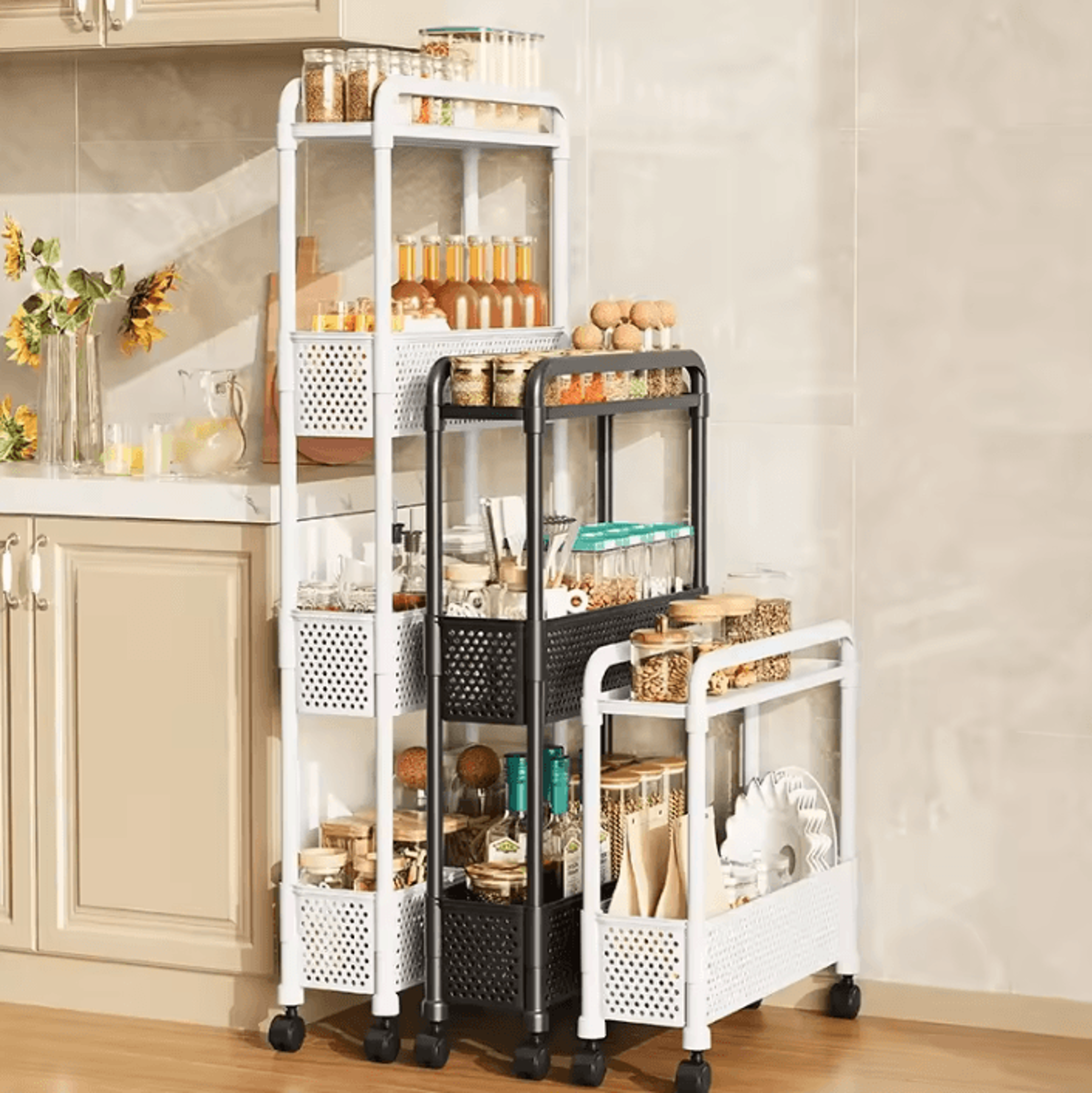 slim rolling storage cart with wheels multi tier narrow gap organizer shelf for kitchen bathroom and home storage