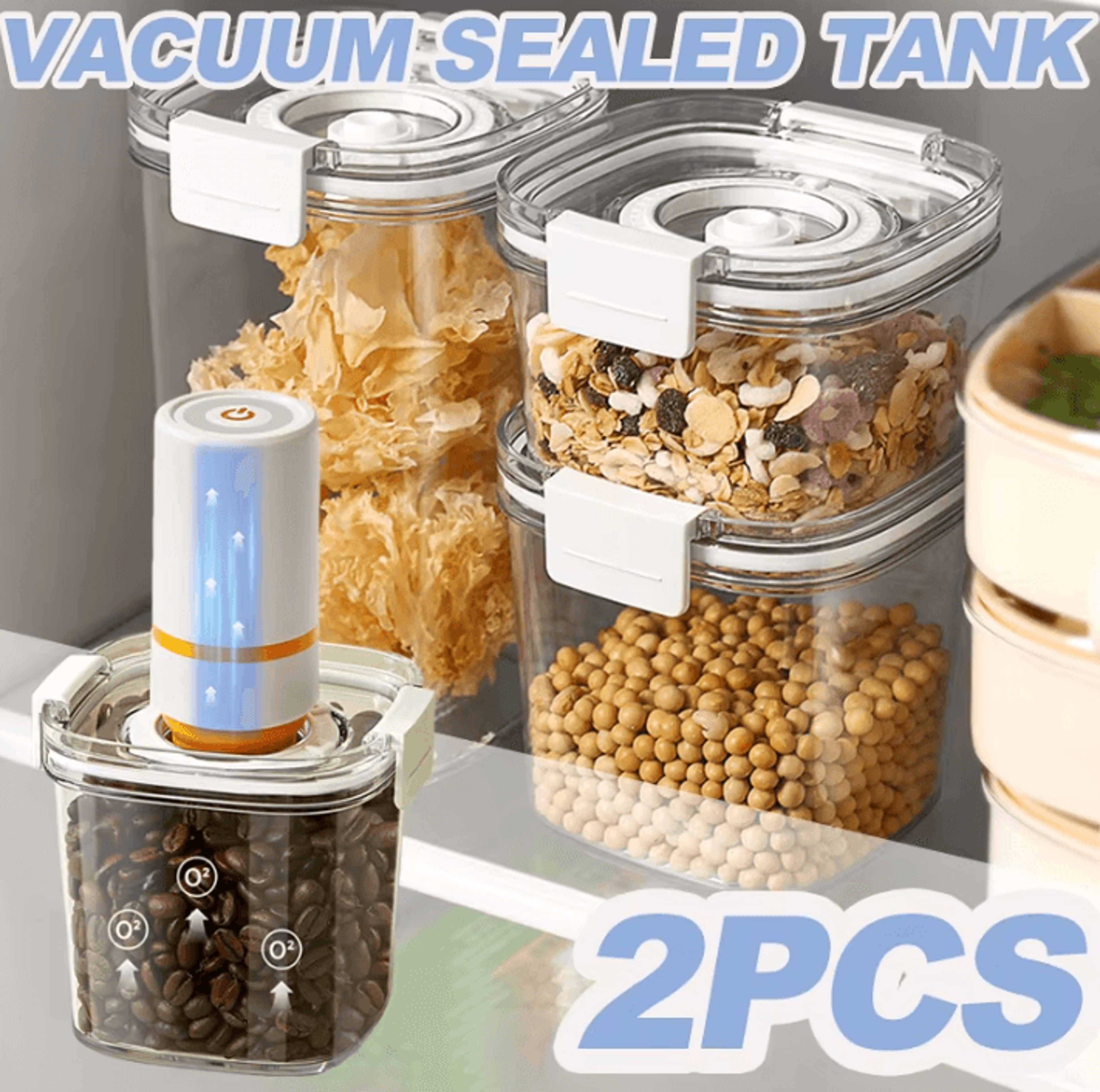 2 piece vacuum sealed coffee bean storage containers for fresh kitchen organization