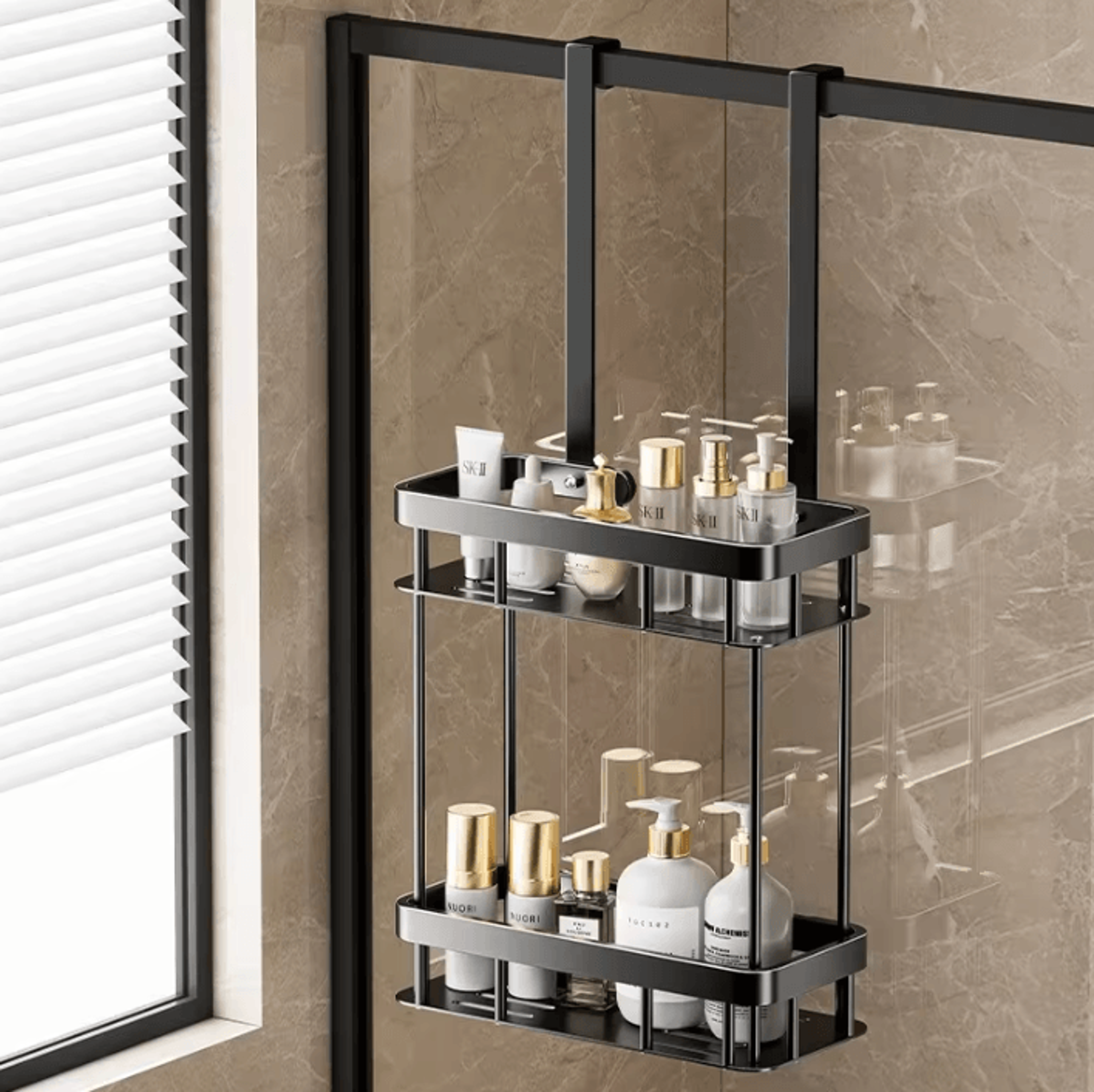 punch free over door bathroom hanging shelf with metal storage rack