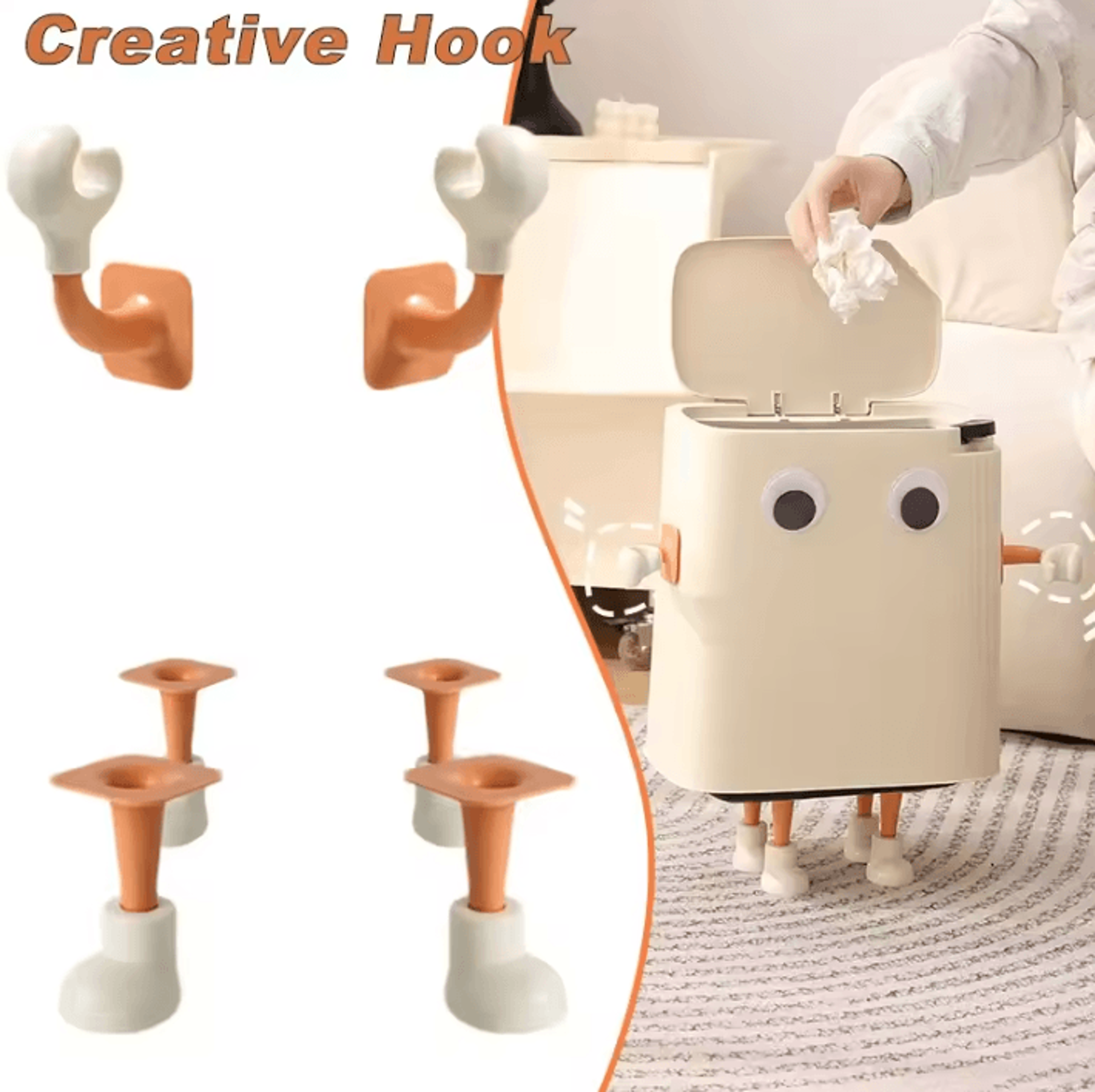 cute cartoon hand and foot self adhesive hooks for tissue box and trash can storage