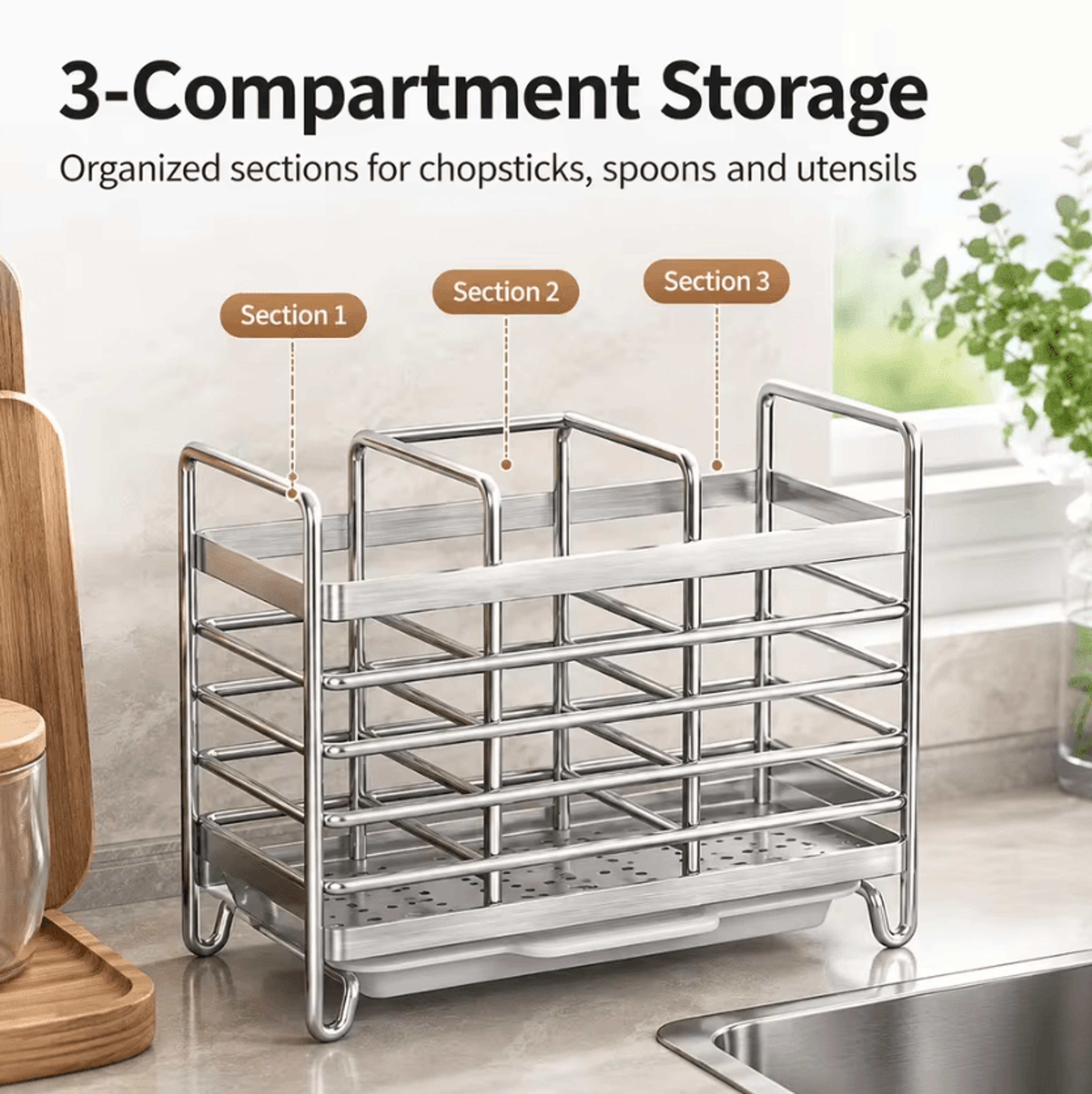 Stainless Steel Chopstick Holder With Drain Rack For Kitchen Utensil Organization 5