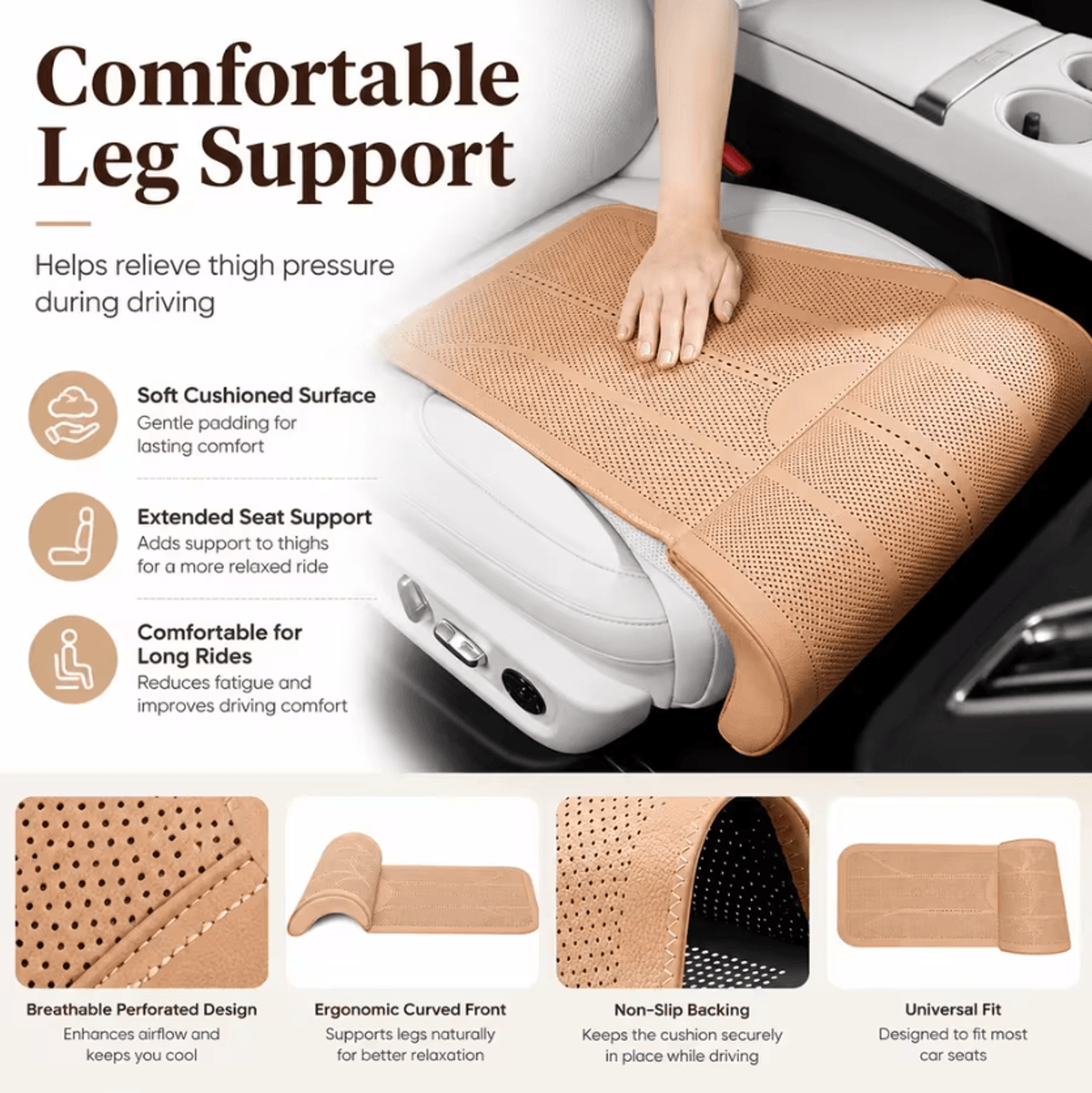 Breathable Car Seat Extender Cushion With Leg Support For Driving Comfort 1