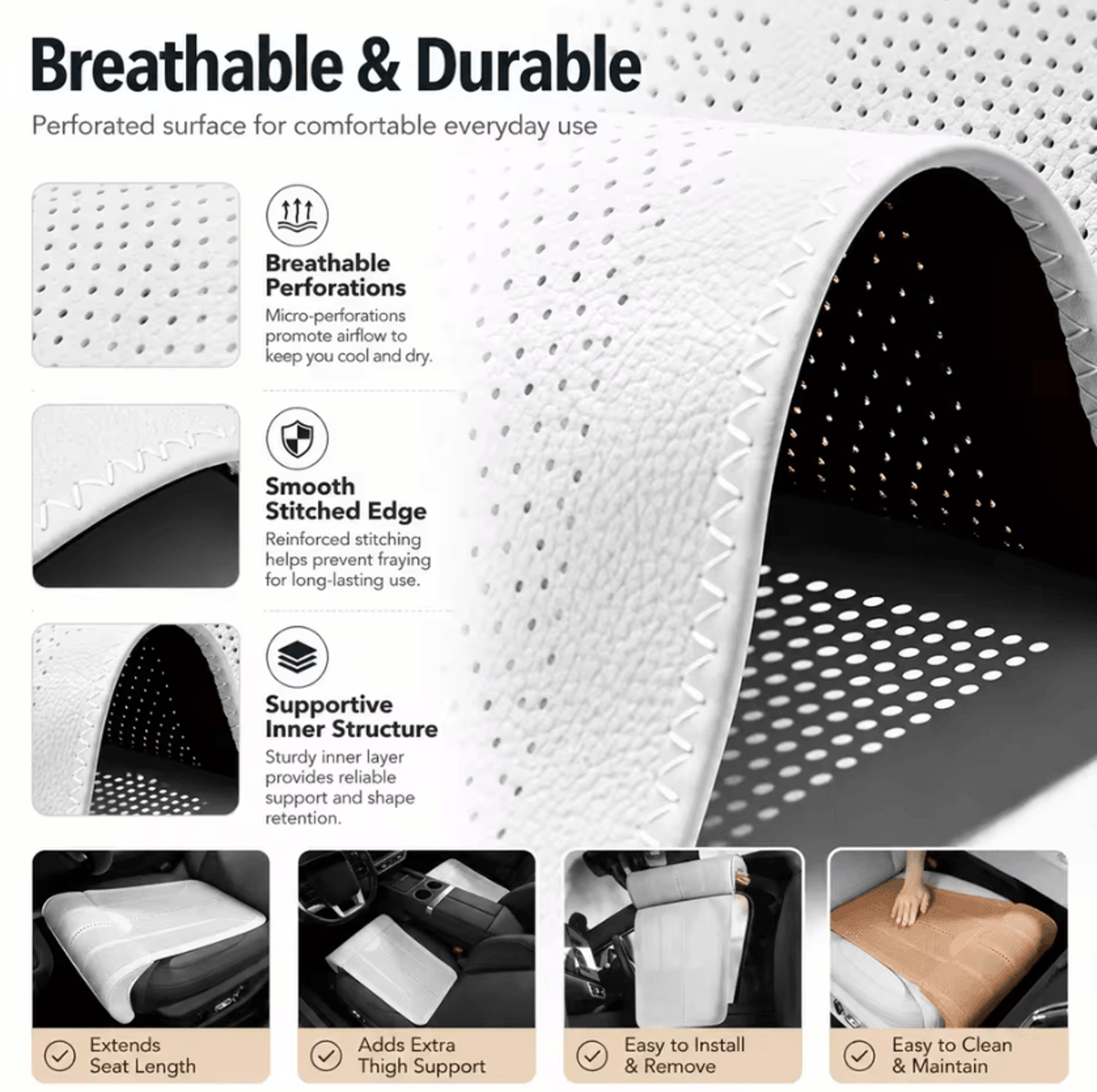 Breathable Car Seat Extender Cushion With Leg Support For Driving Comfort 4