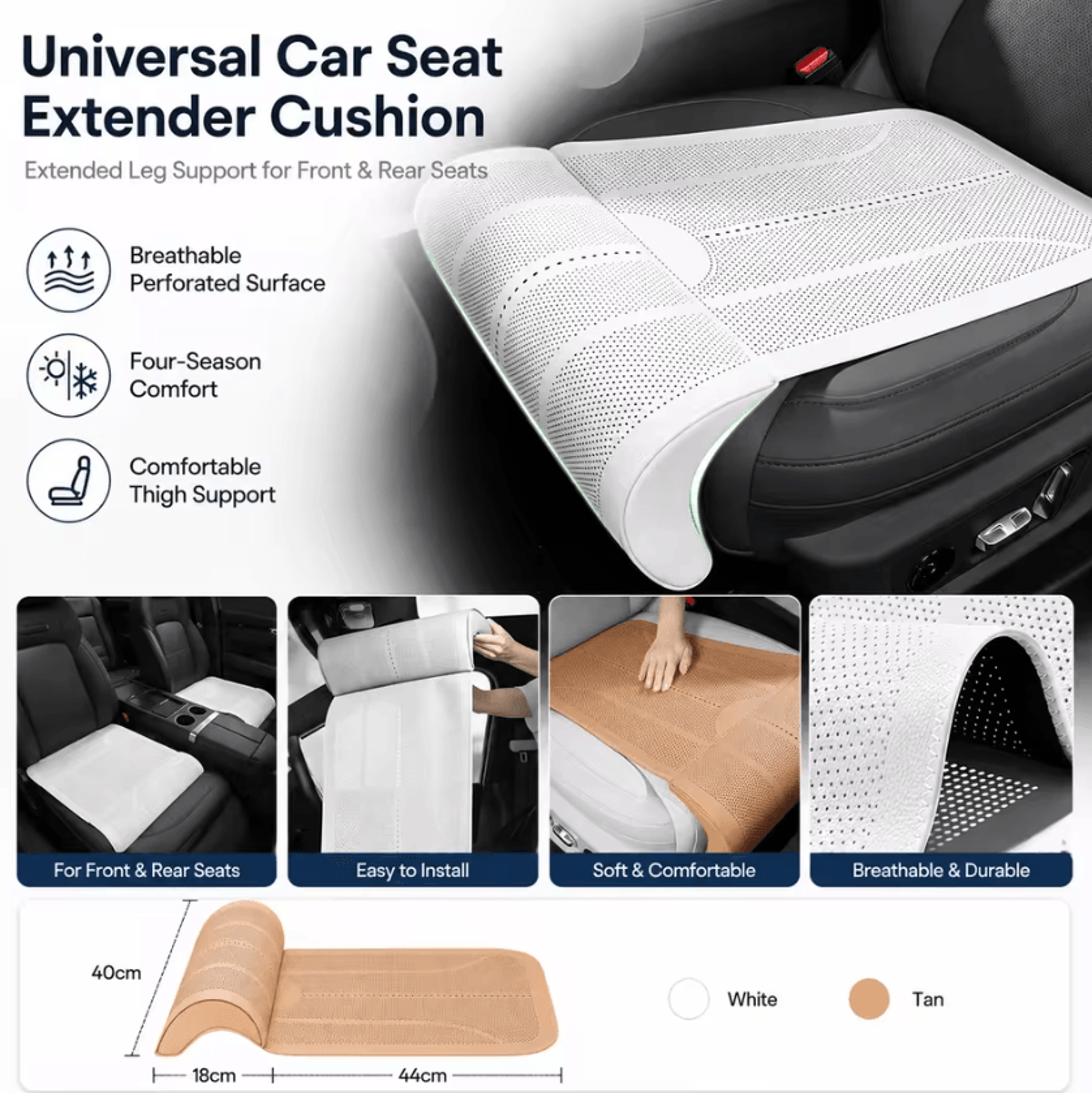 Breathable Car Seat Extender Cushion With Leg Support For Driving Comfort 5