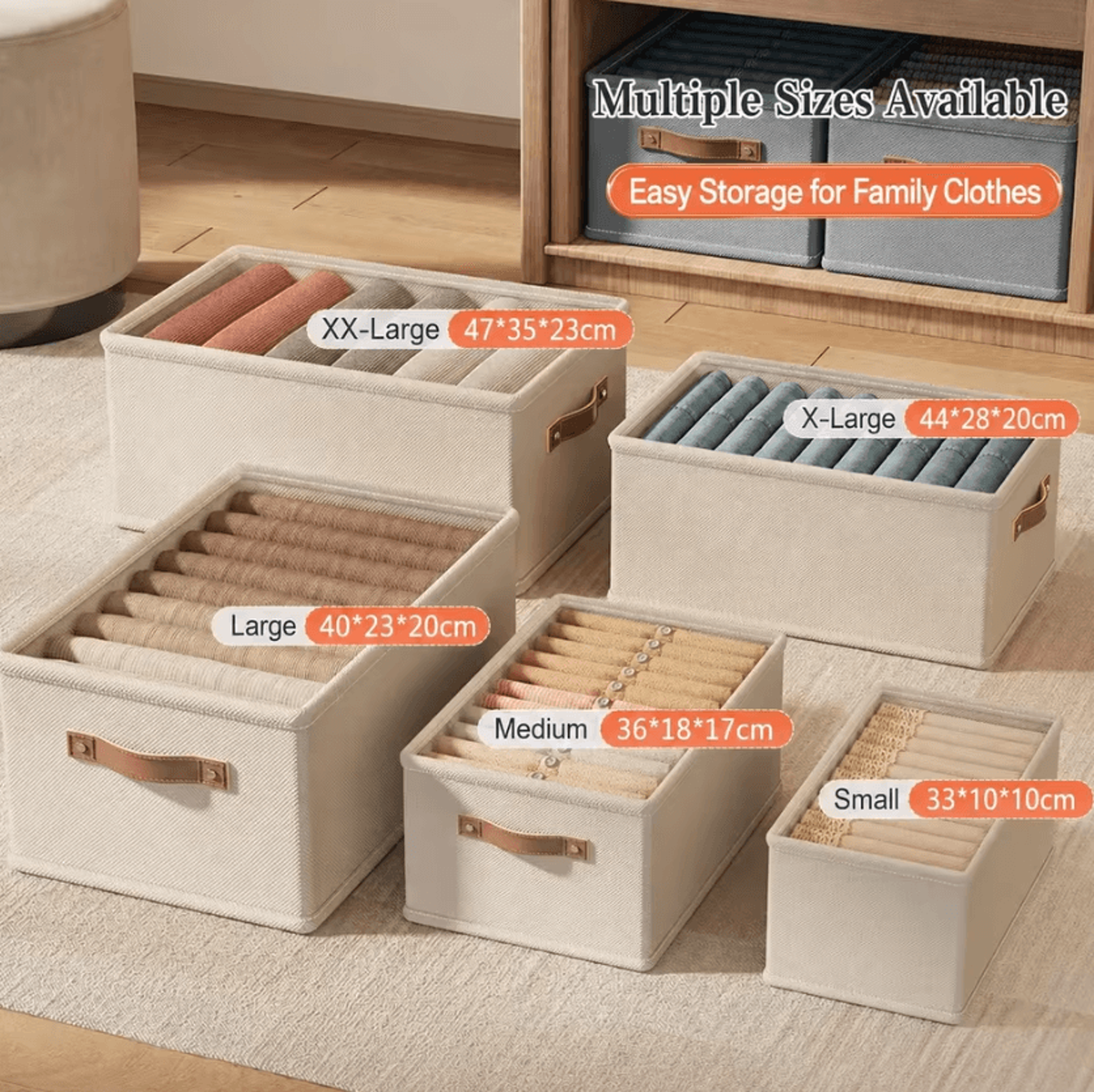 Large Capacity Foldable Oxford Fabric Closet Storage Basket With Handles 3