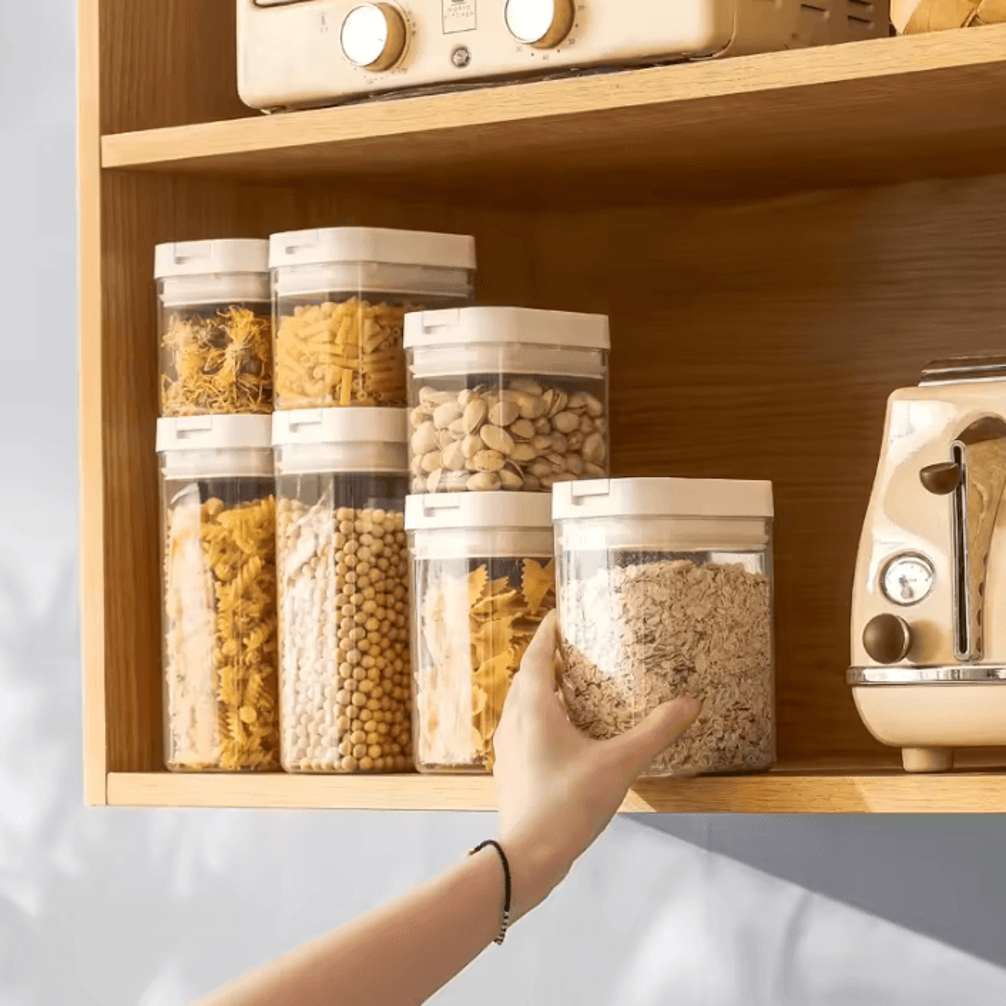 airtight spaghetti storage container with clear plastic food organizer