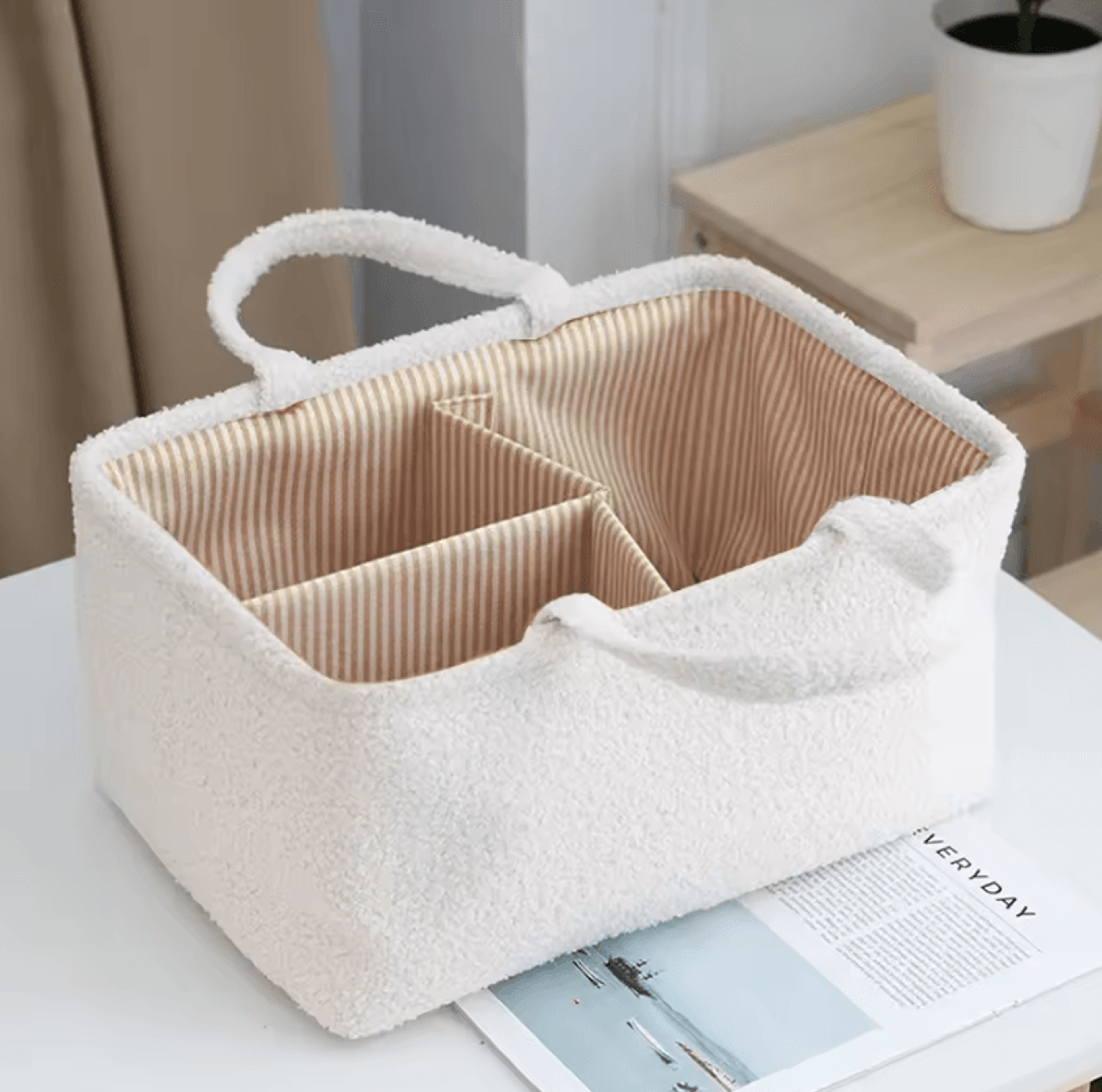 Large Capacity Teddy Fleece Diaper Storage Bag With Portable Carry Handle 2