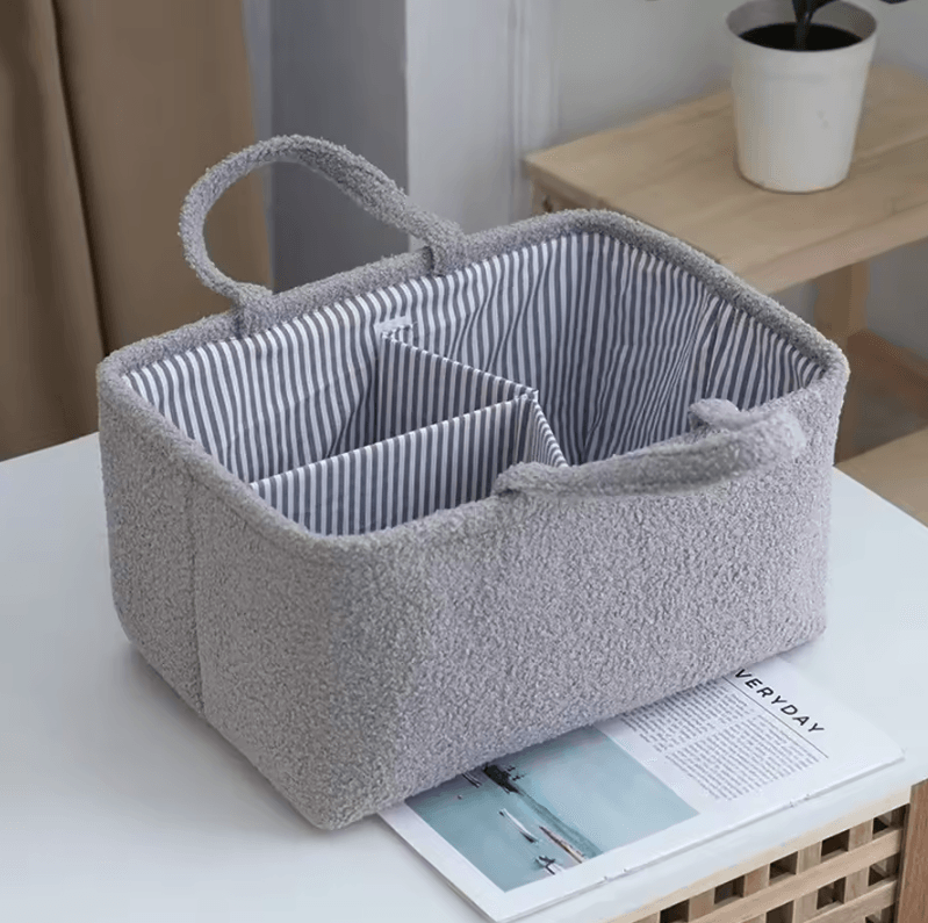 Large Capacity Teddy Fleece Diaper Storage Bag With Portable Carry Handle 3