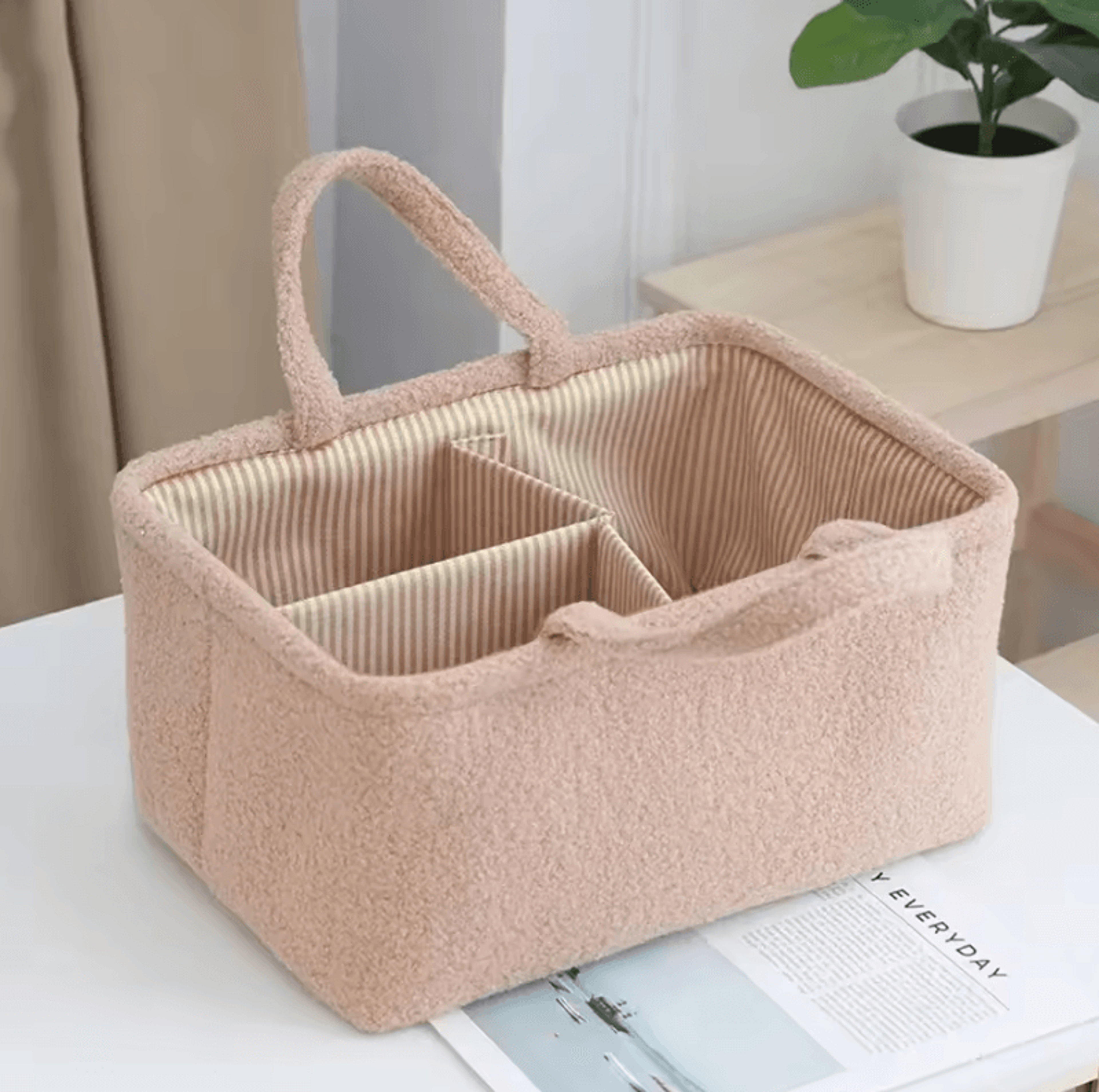 Large Capacity Teddy Fleece Diaper Storage Bag With Portable Carry Handle 4