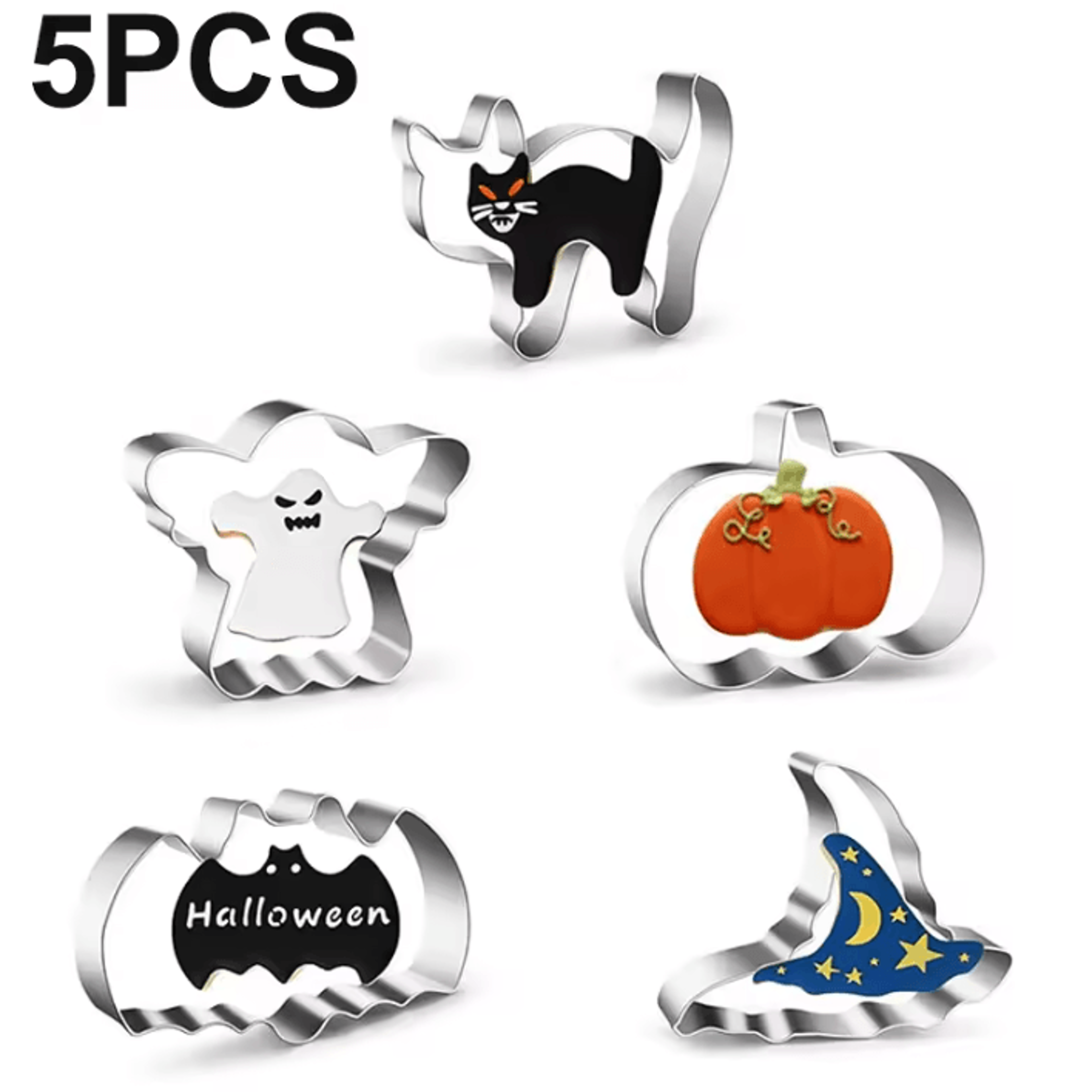 Halloween Metal Cookie Cutter Set For Pumpkin Ghost And Bat Shaped Baking 7