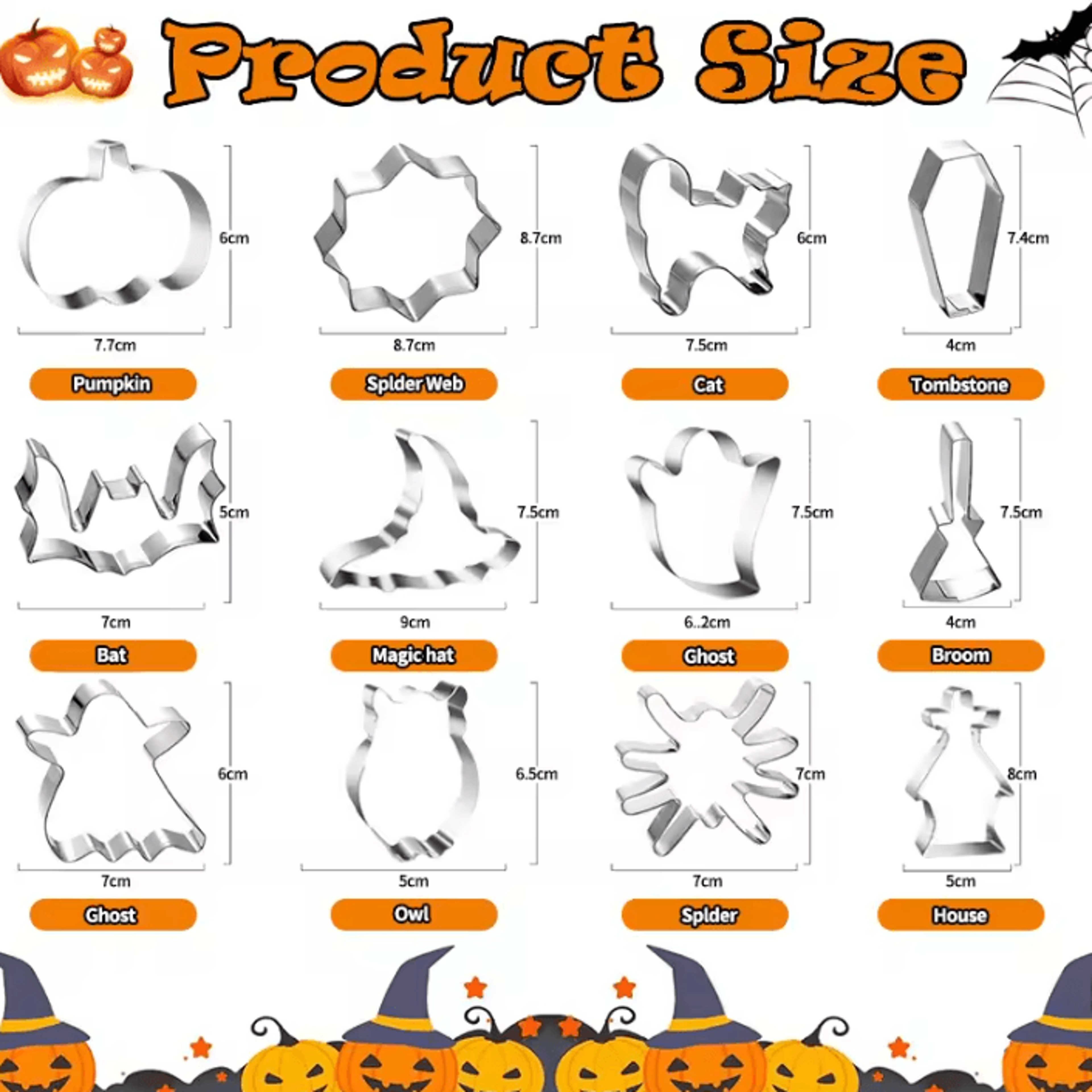 Halloween Metal Cookie Cutter Set For Pumpkin Ghost And Bat Shaped Baking 5