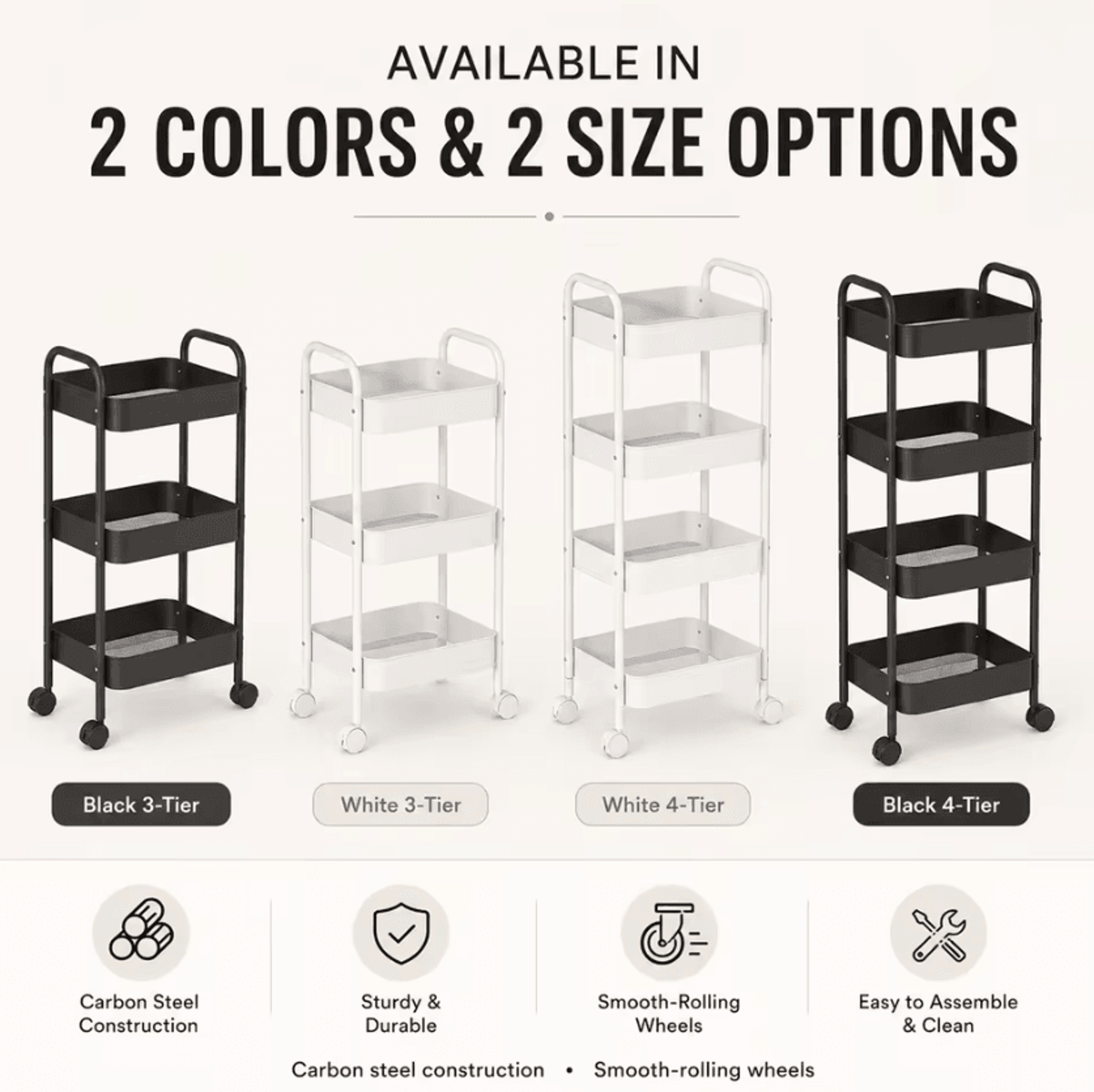 Multi Tier Carbon Steel Rolling Storage Cart With Wheels For Home Organization 2