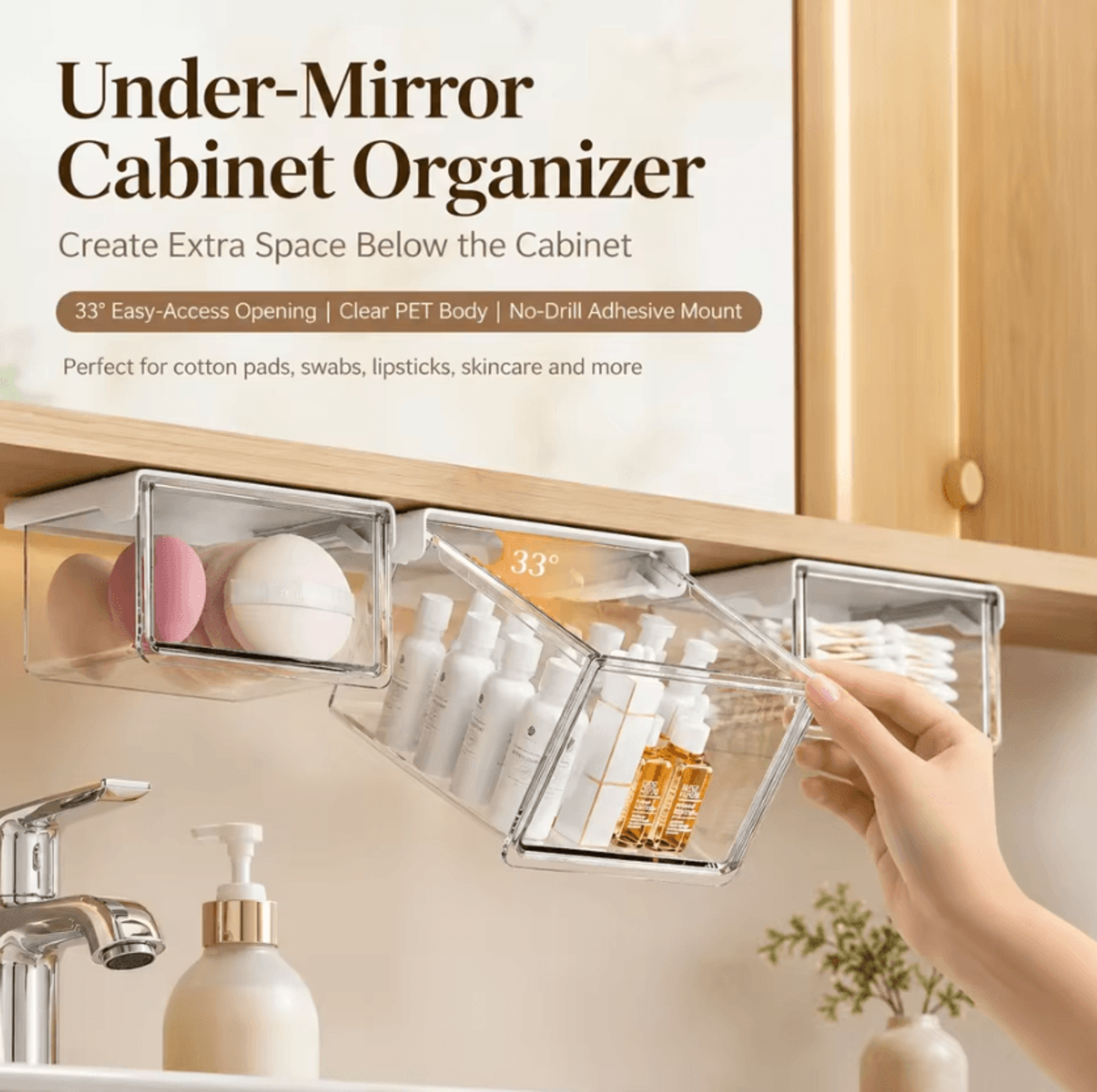 clear tilt out under cabinet drawer organizer for bathroom and kitchen storage