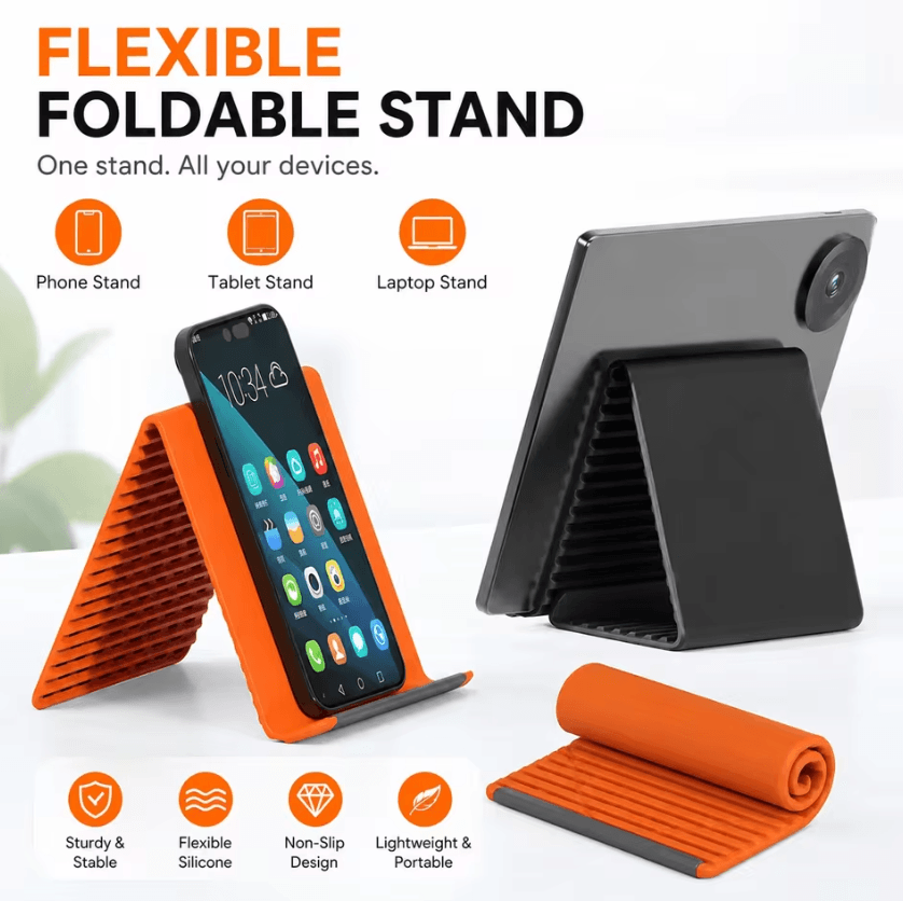 Foldable Silicone Phone Tablet And Laptop Stand With Adjustable Viewing Angles 1