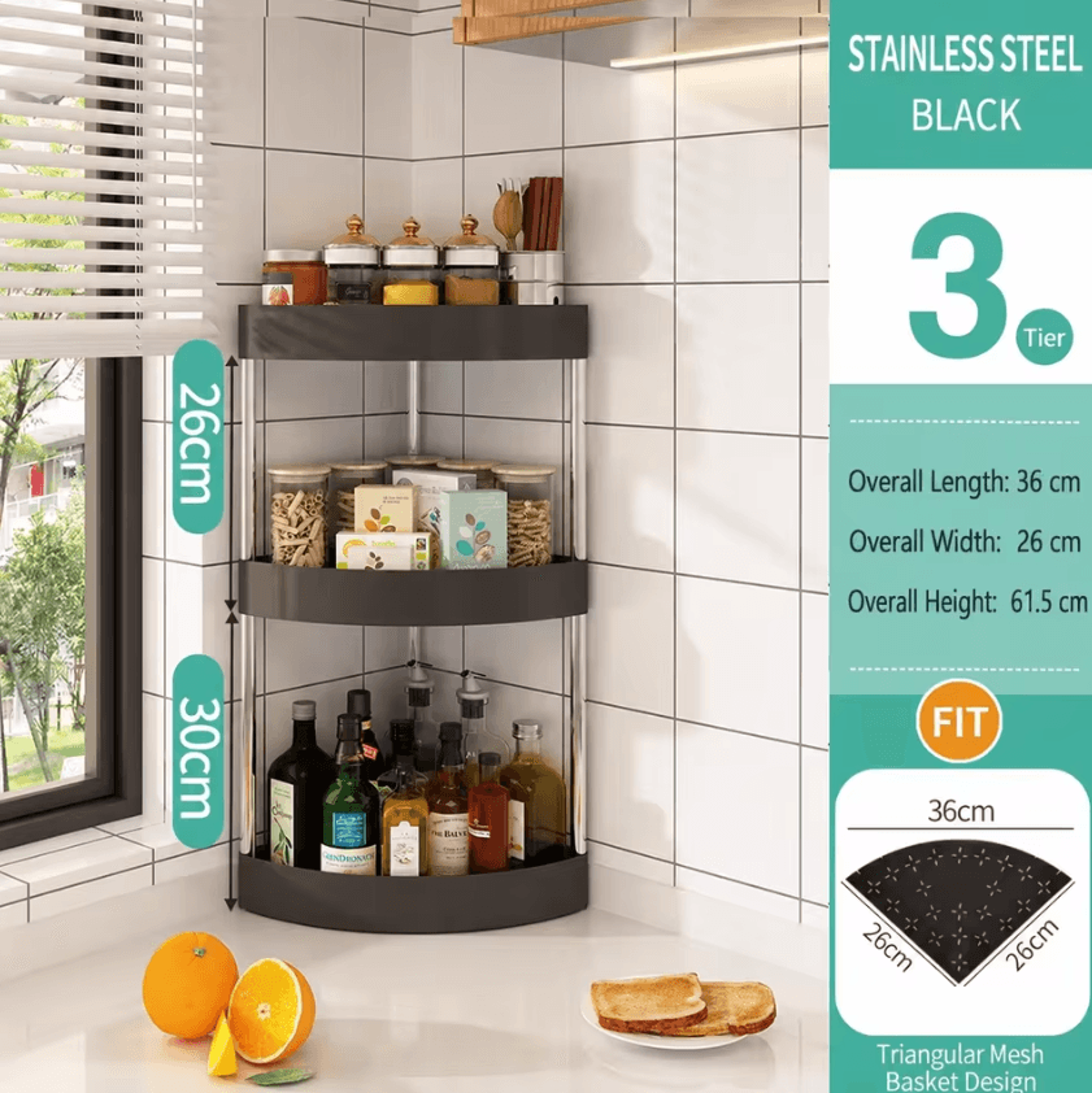 Space Saving Triangle Corner Spice Rack With 2 Or 3 Tier Storage Shelves 6