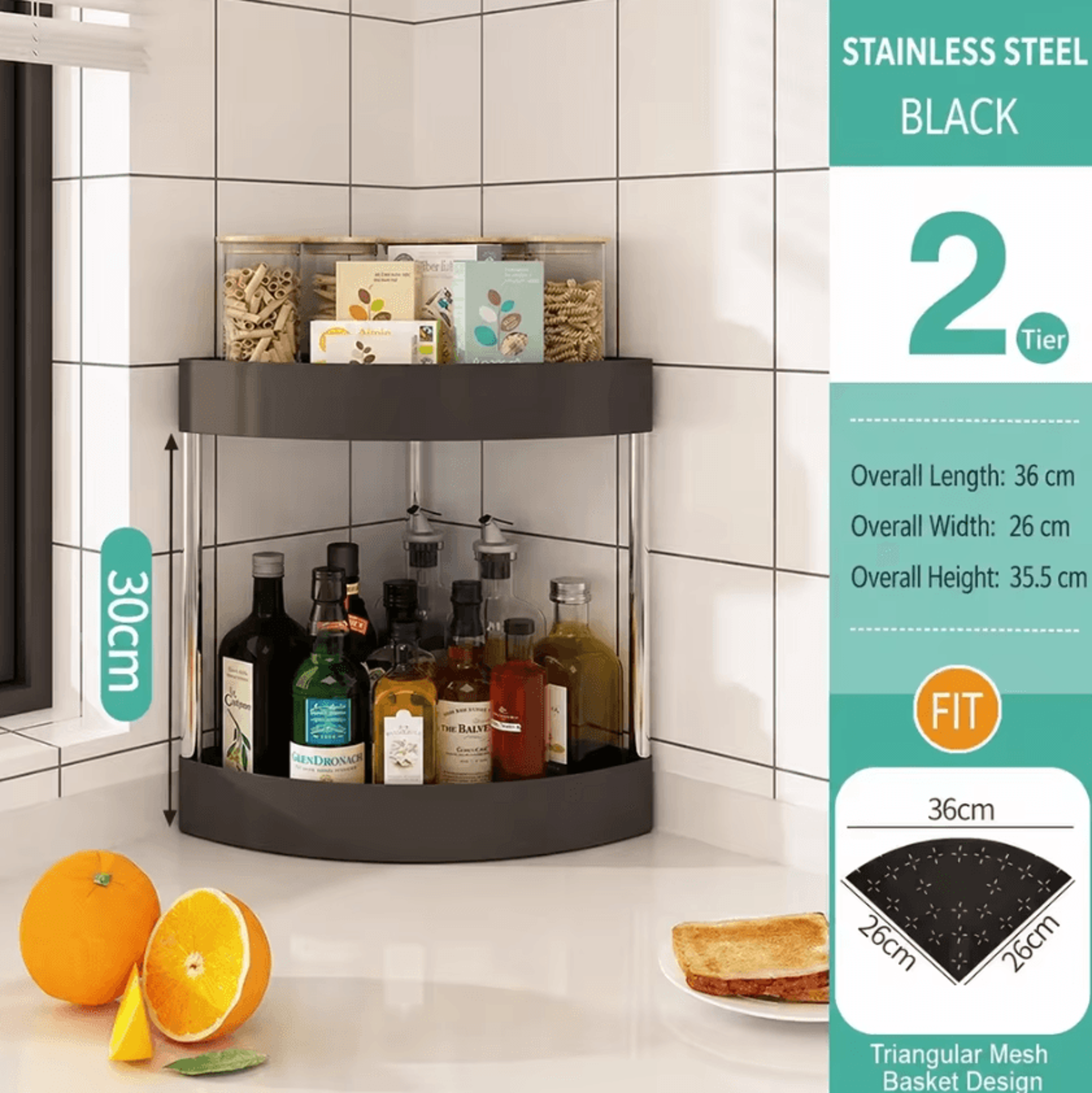 Space Saving Triangle Corner Spice Rack With 2 Or 3 Tier Storage Shelves 8