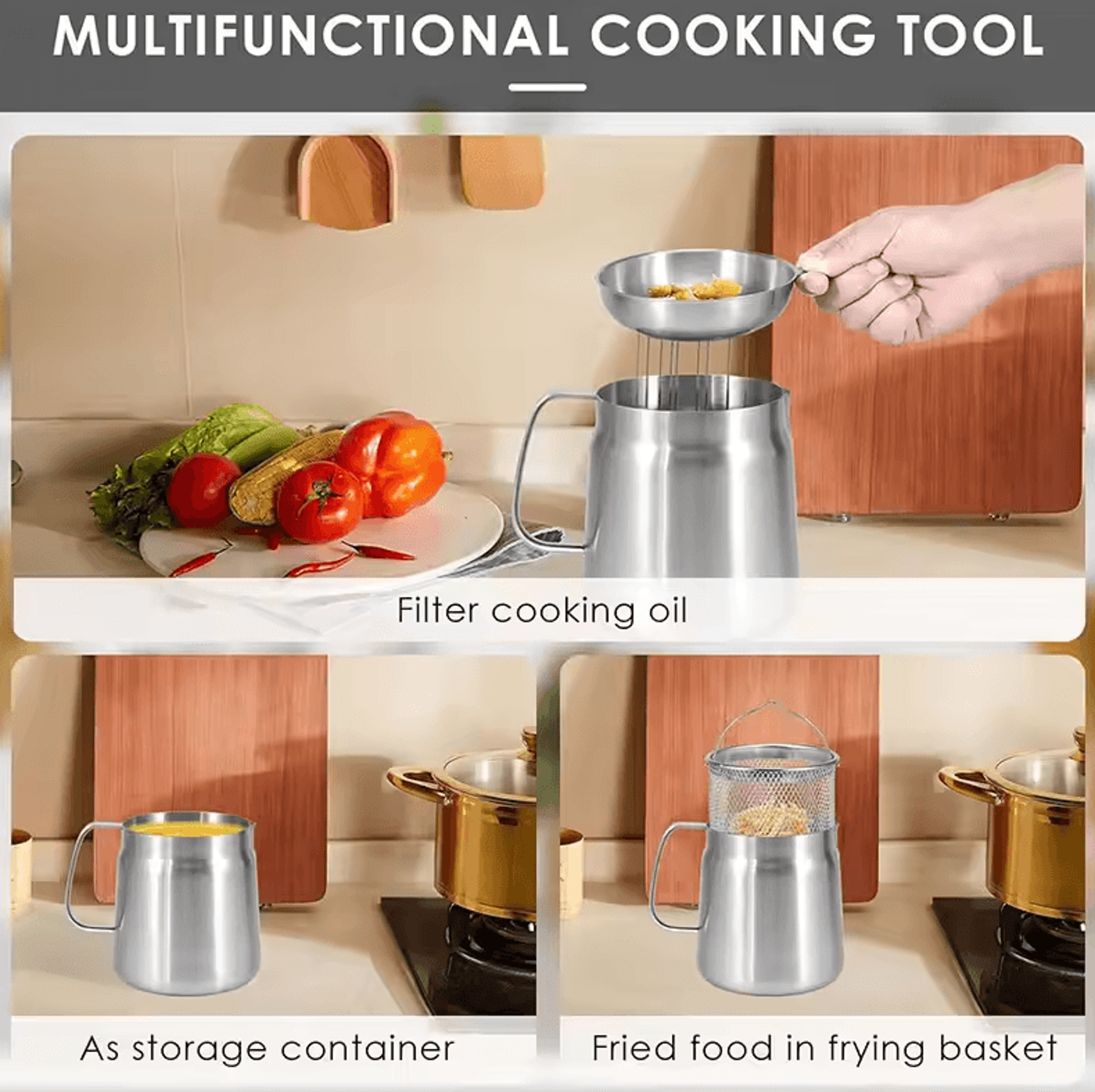 Stainless Steel Oil Filter Pot  20L Grease Keeper With Lid  Frying Basket 1