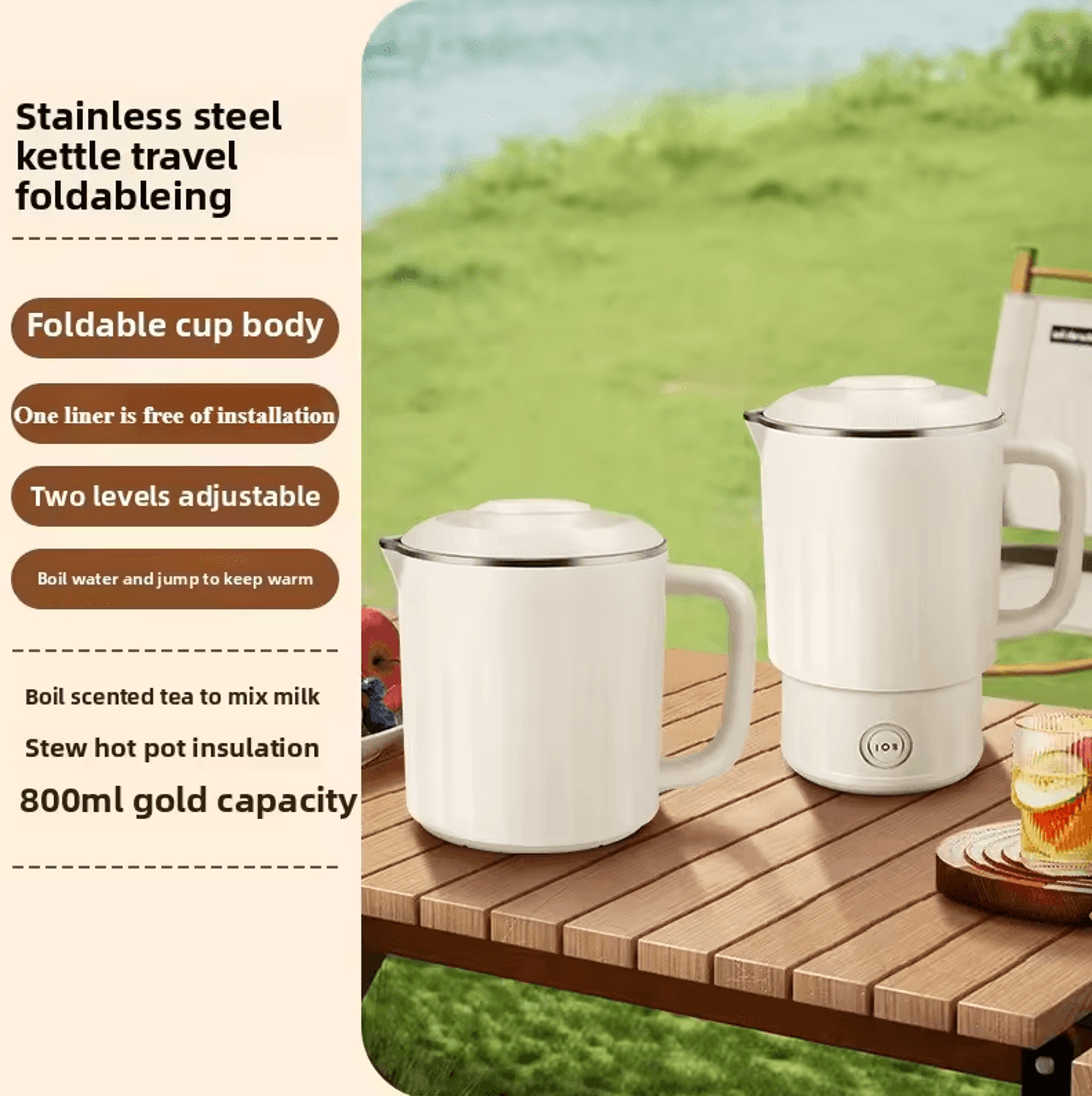 Portable Folding Electric Kettle  316 Stainless Steel Travel  Household Hot Water Boiling Cup 6