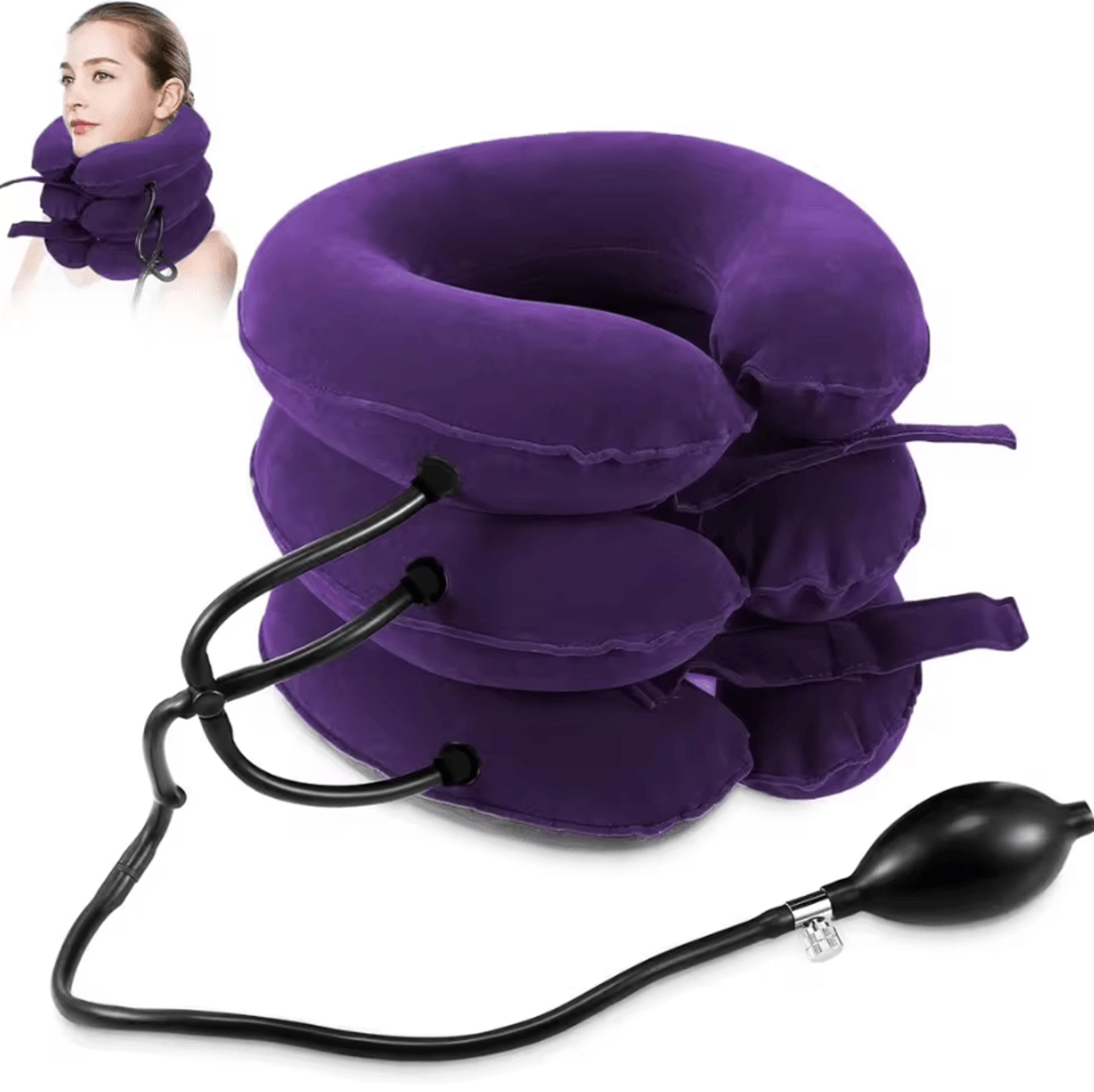 inflatable cervical neck traction device for pain relief and alignment support