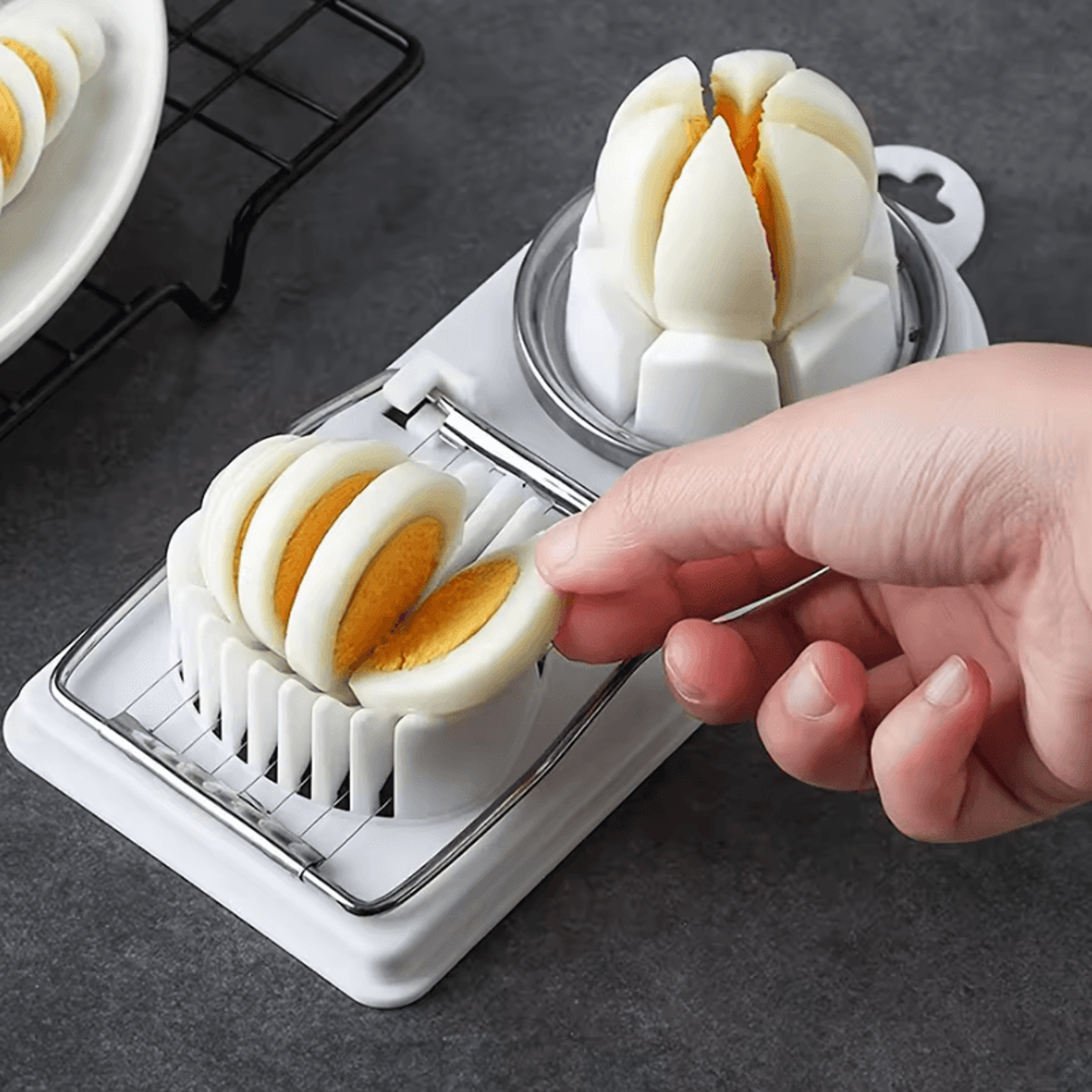 2-in-1 multifunctional egg cutter with stainless steel wire and pp base