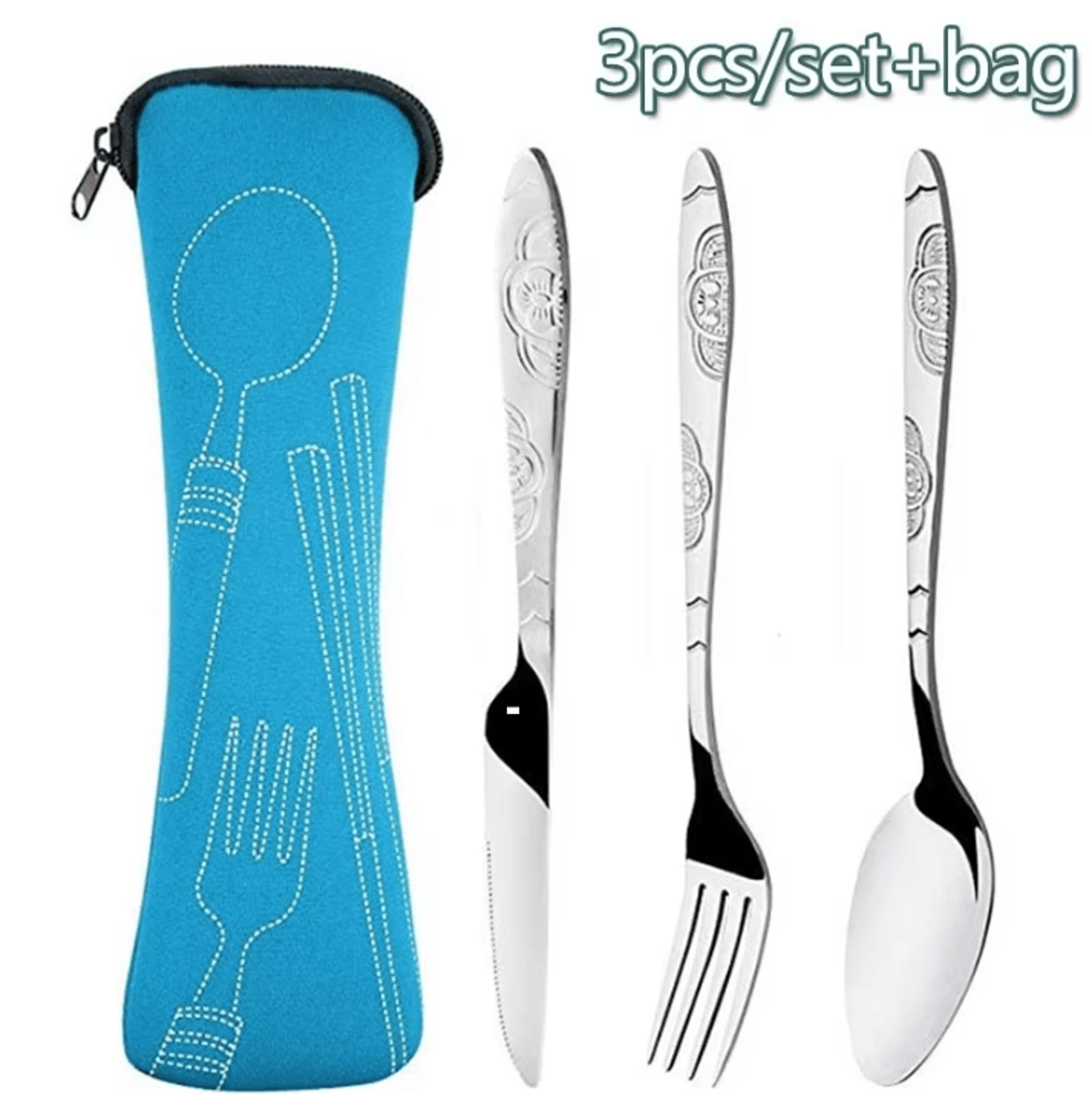 portable washable picnic cutlery set in zipper travel pouch