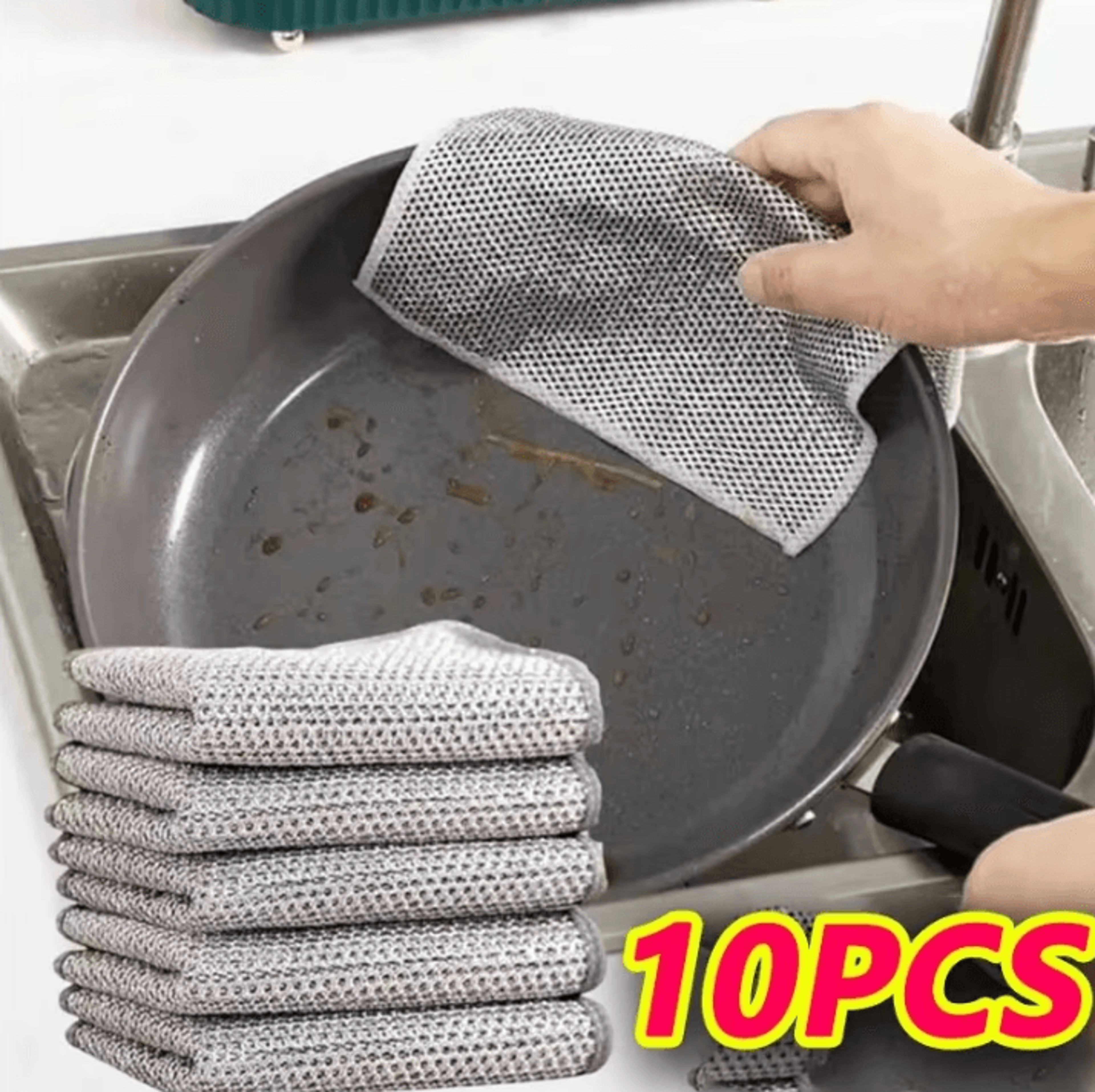 10pcs magic dishcloth cleaning cloths with silver wire and steel scrubbing balls