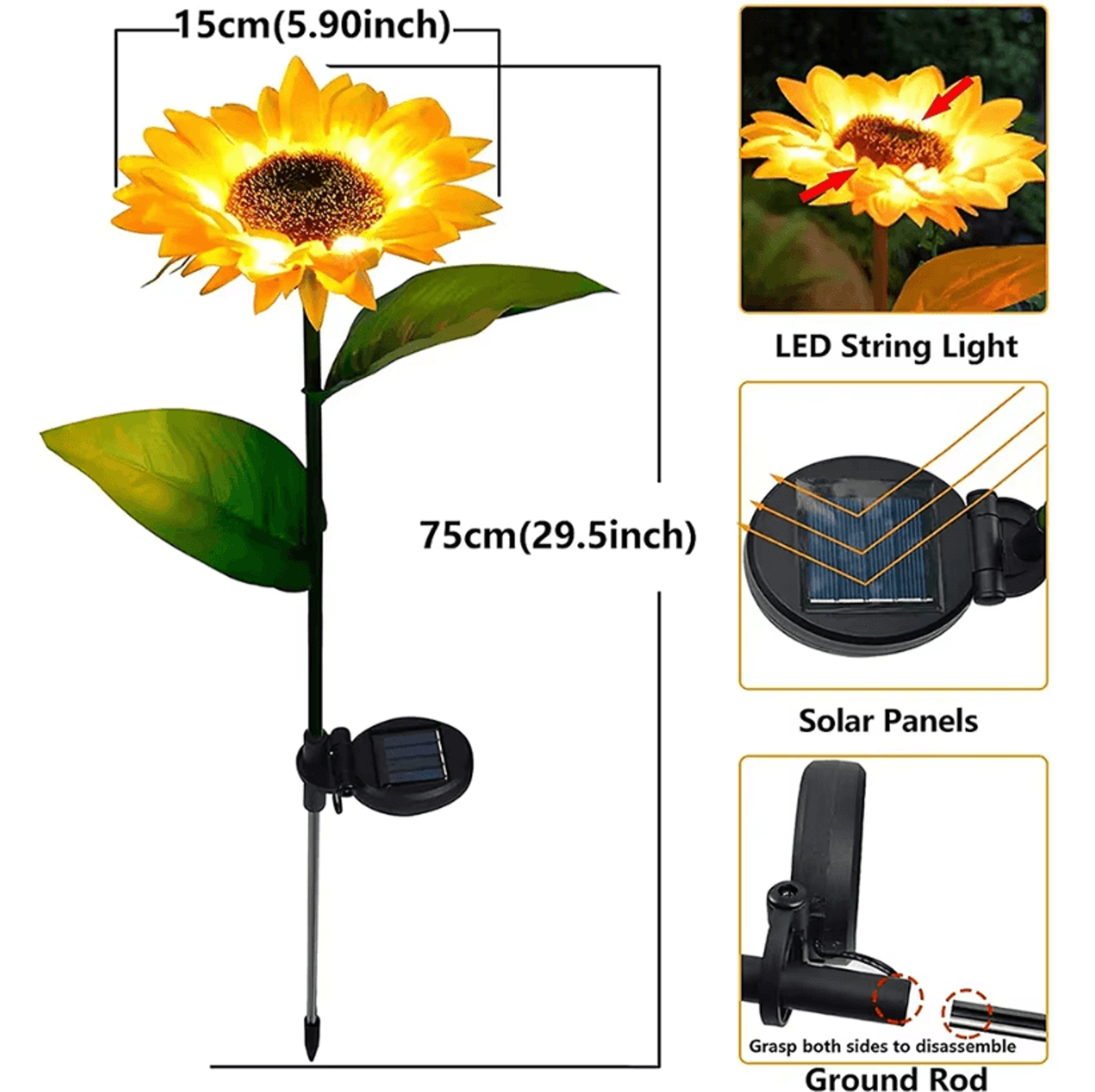 Simulated Outdoor Solar Sunflower Garden Lights  Smart Sense Waterproof LED Lawn Decor 5