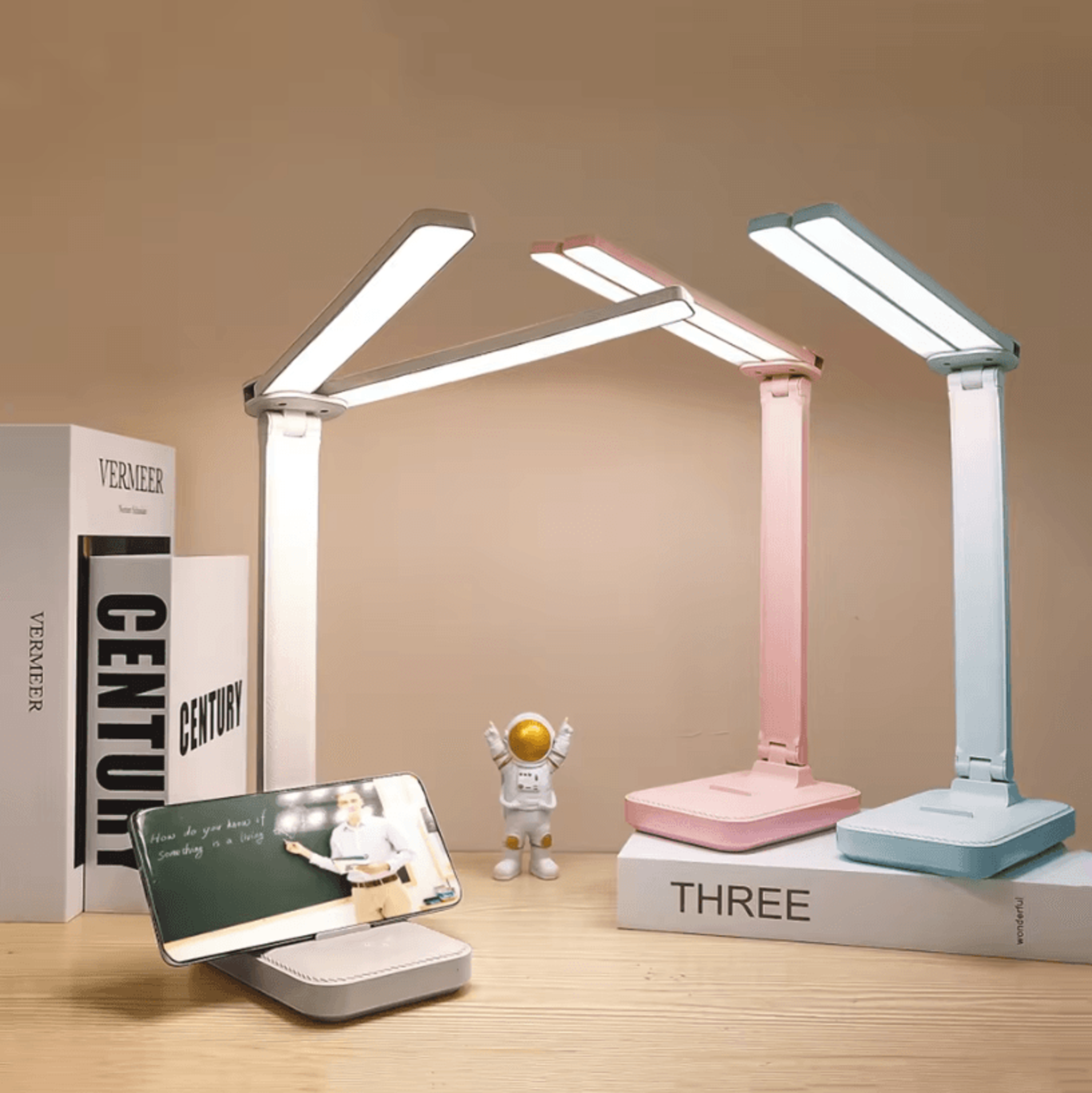 foldable led desk lamp – usb rechargeable table lamp with 3-level dimmable foldable touch desk light & eye protection