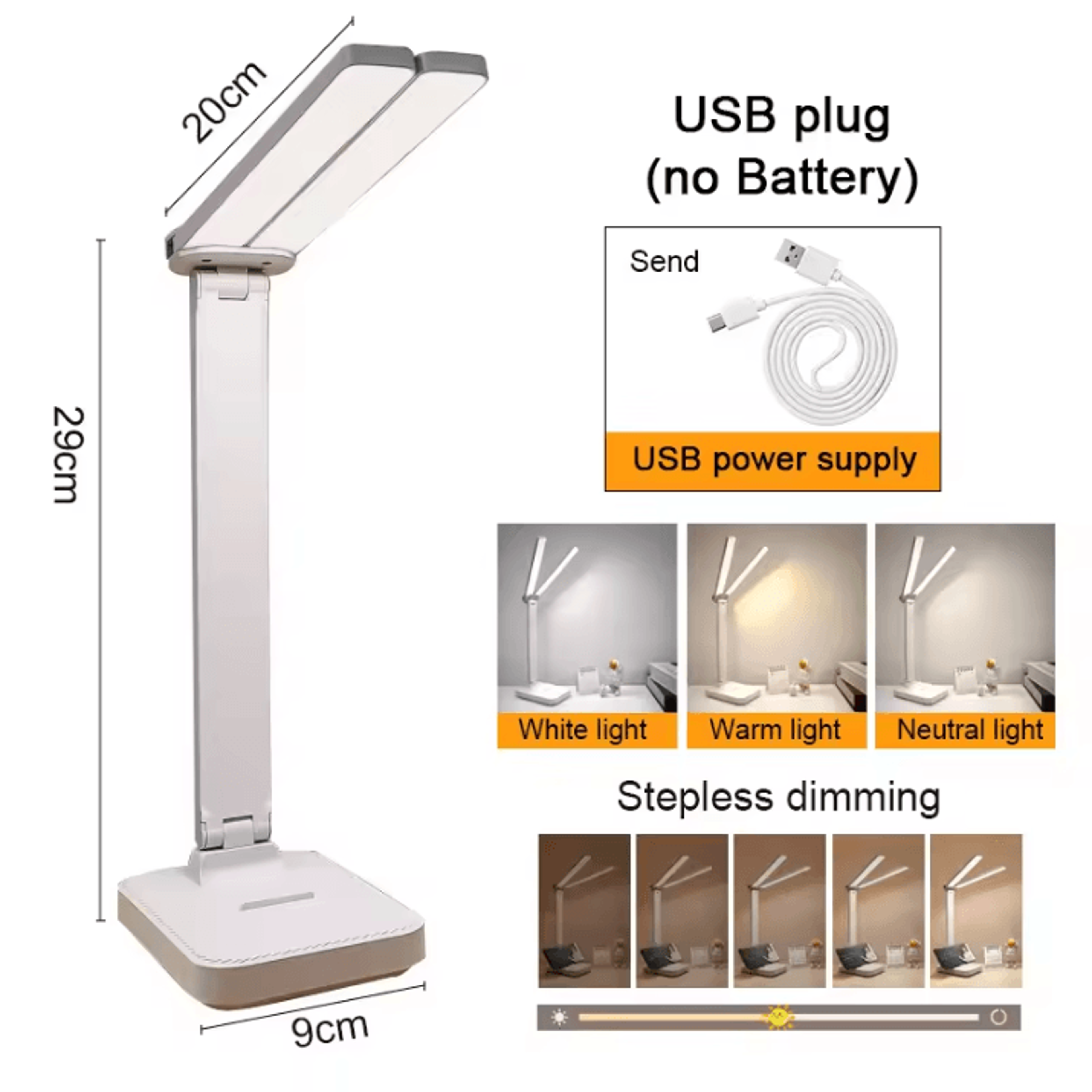 Foldable LED Desk Lamp  USB Rechargeable Table Lamp With 3Level Dimmable Foldable Touch Desk Light  5