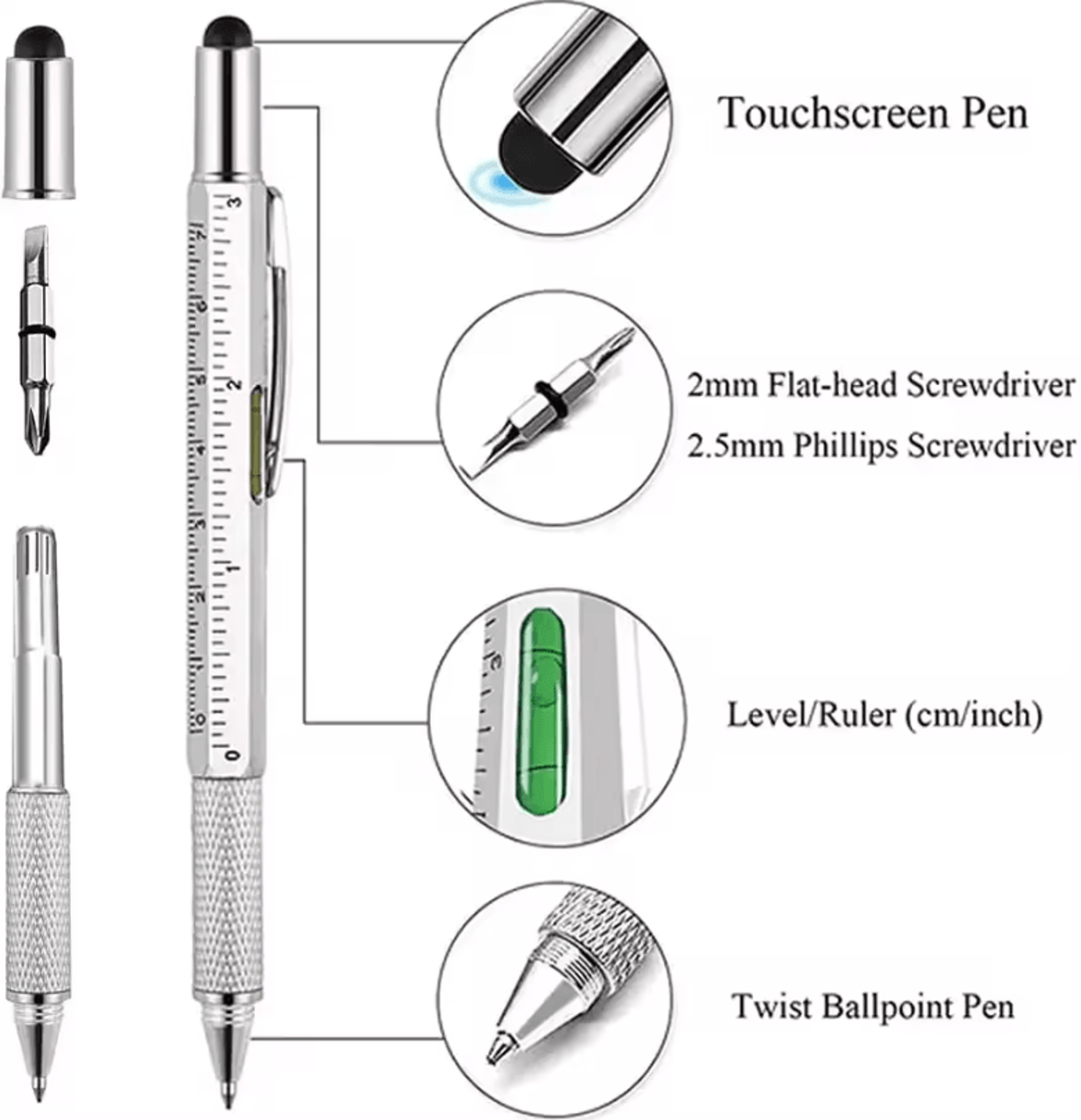 7 In 1 Multifunctional Stylus Pen Touch Screen Stylus With Tools Everyday Carry Multi Tool Pen 5