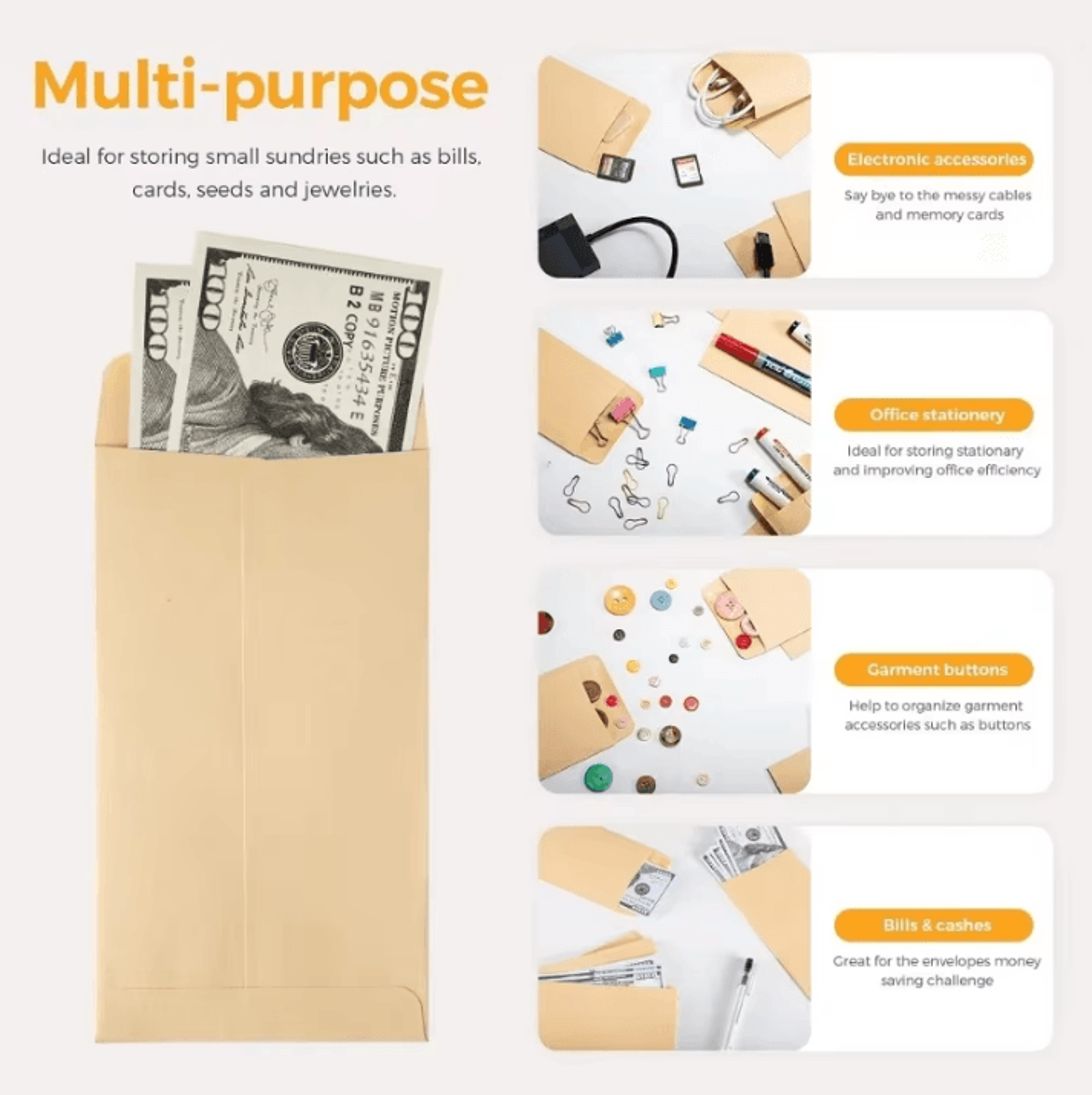 20 Pcs Cash Envelope Set SelfSealing Brown Kraft Money Pouches For Budgeting And Festival Gifts 2
