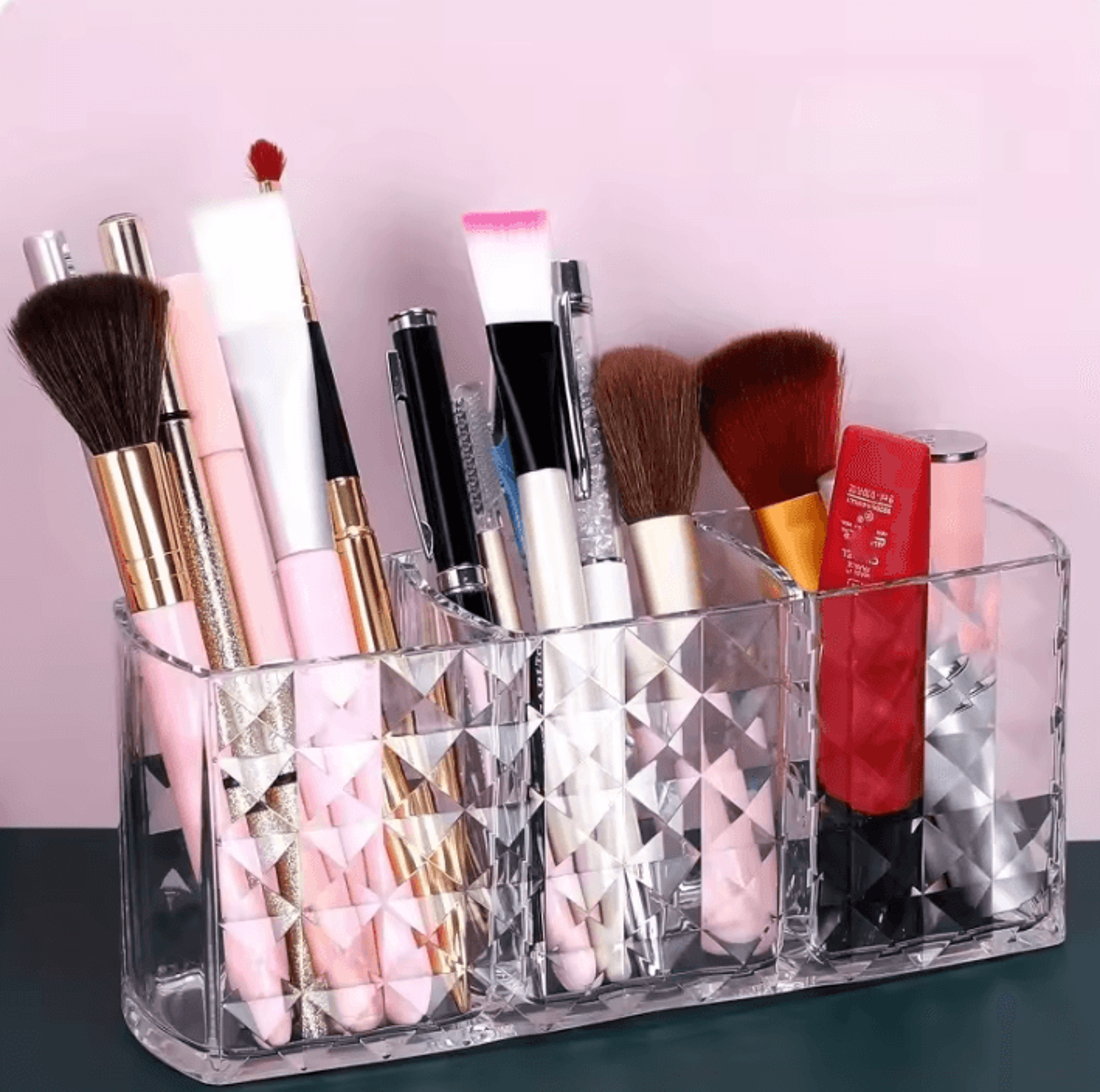 clear acrylic makeup brush holder – clear cosmetic organizer & desk brush storage case for makeup tools