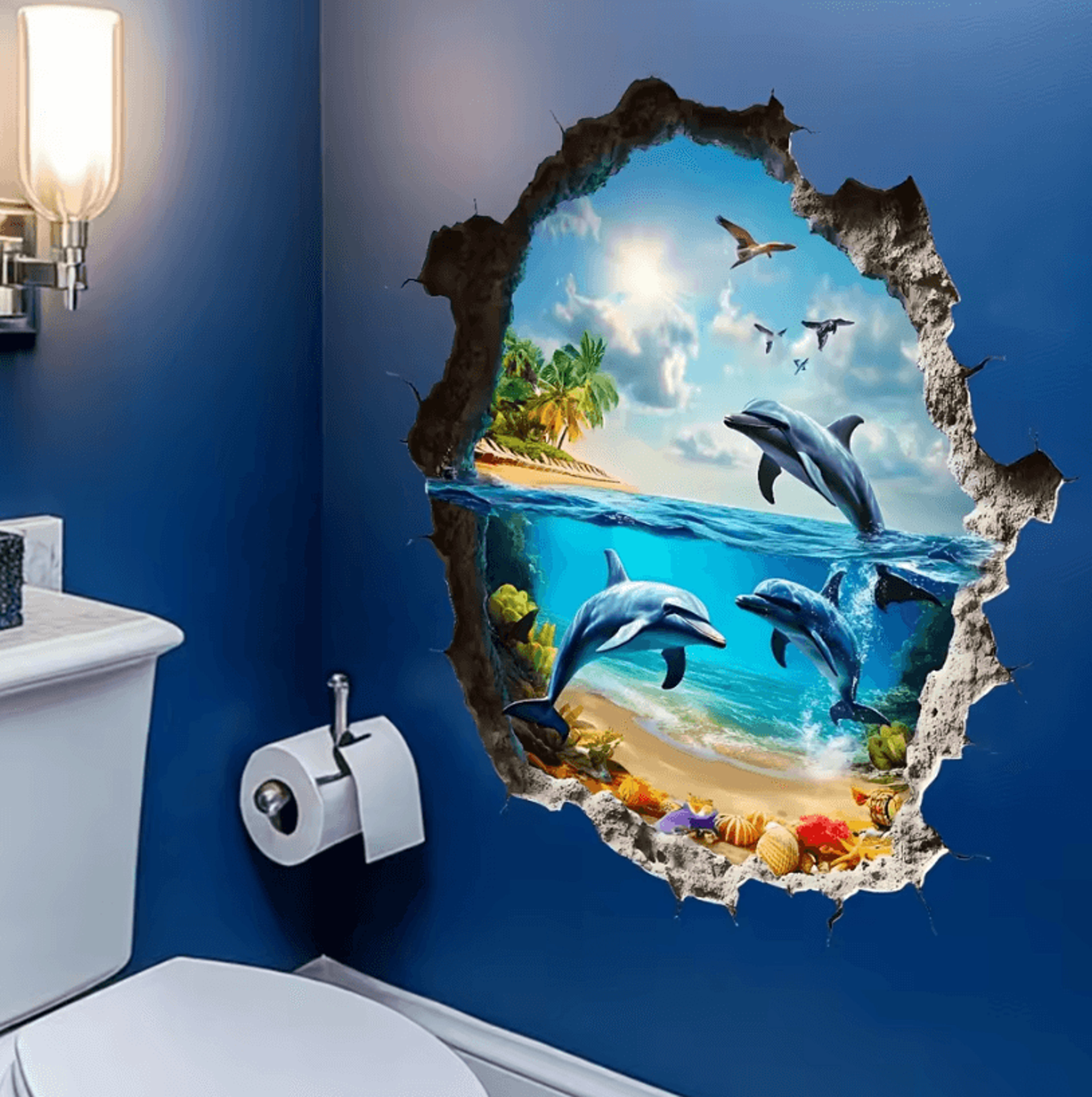 1PC 3D Wall Decal Ocean World  Ocean Theme Wall Sticker SelfAdhesive PVC Home Decor 1