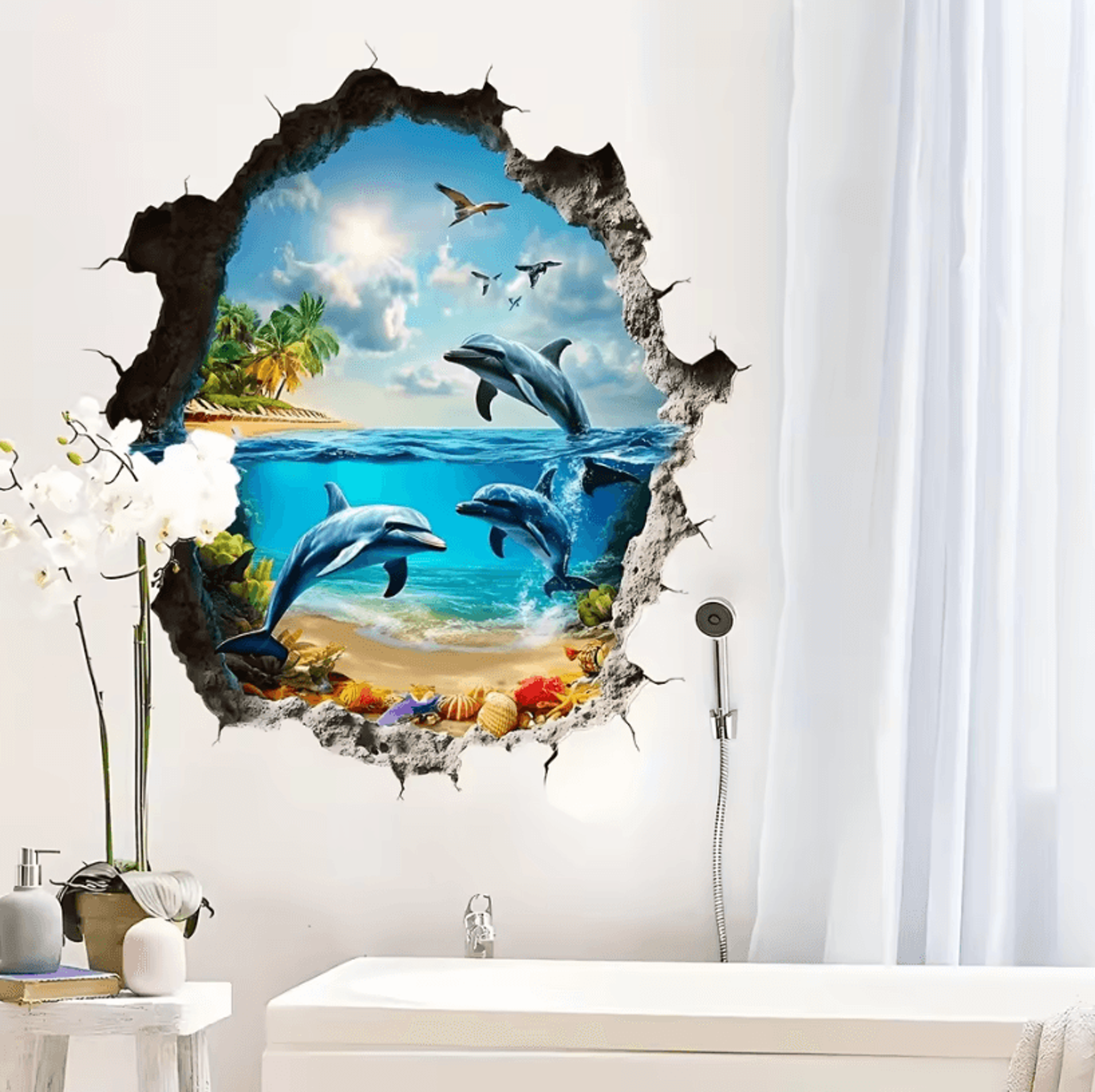 1PC 3D Wall Decal Ocean World  Ocean Theme Wall Sticker SelfAdhesive PVC Home Decor 2