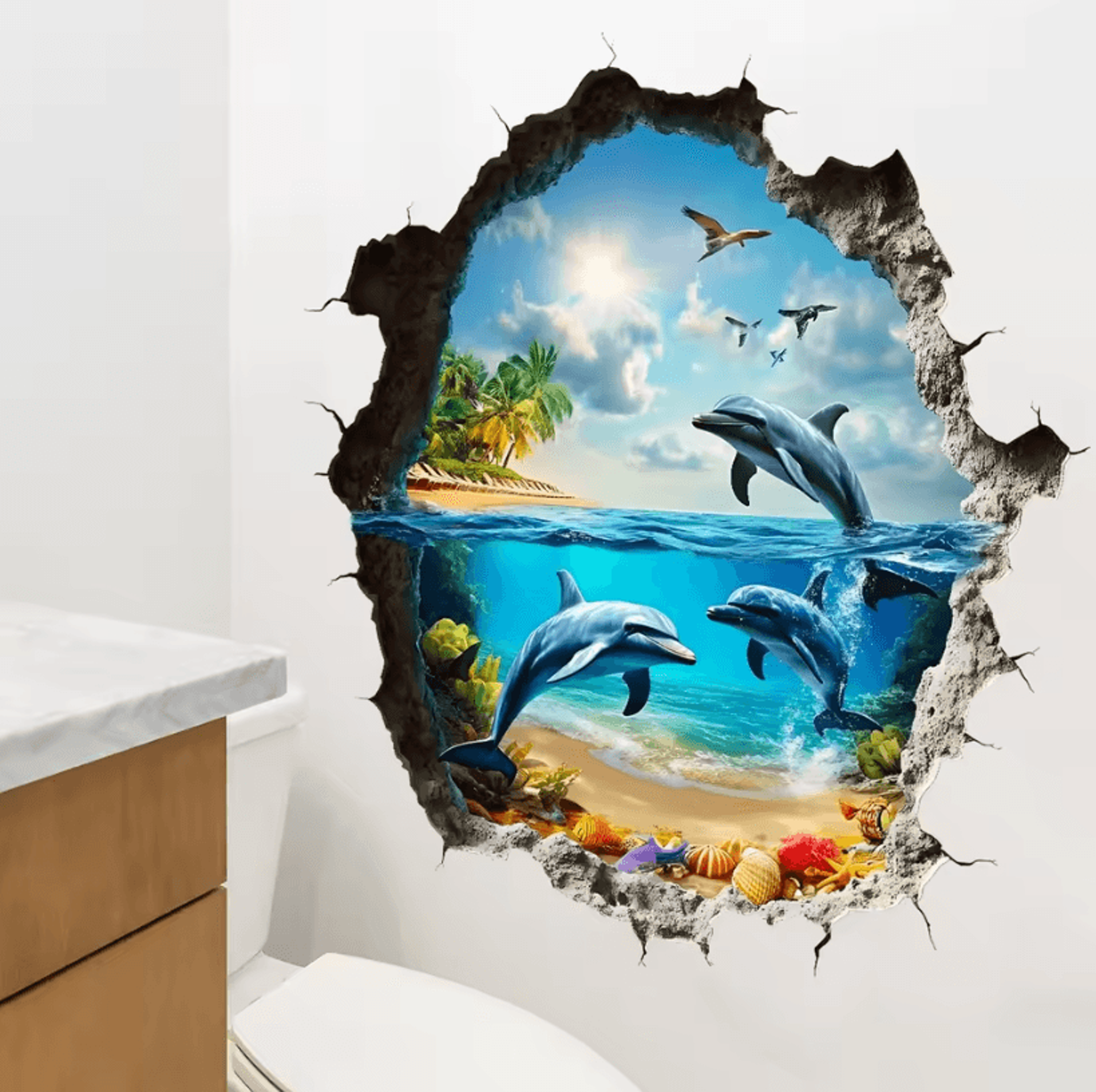 1PC 3D Wall Decal Ocean World  Ocean Theme Wall Sticker SelfAdhesive PVC Home Decor 3