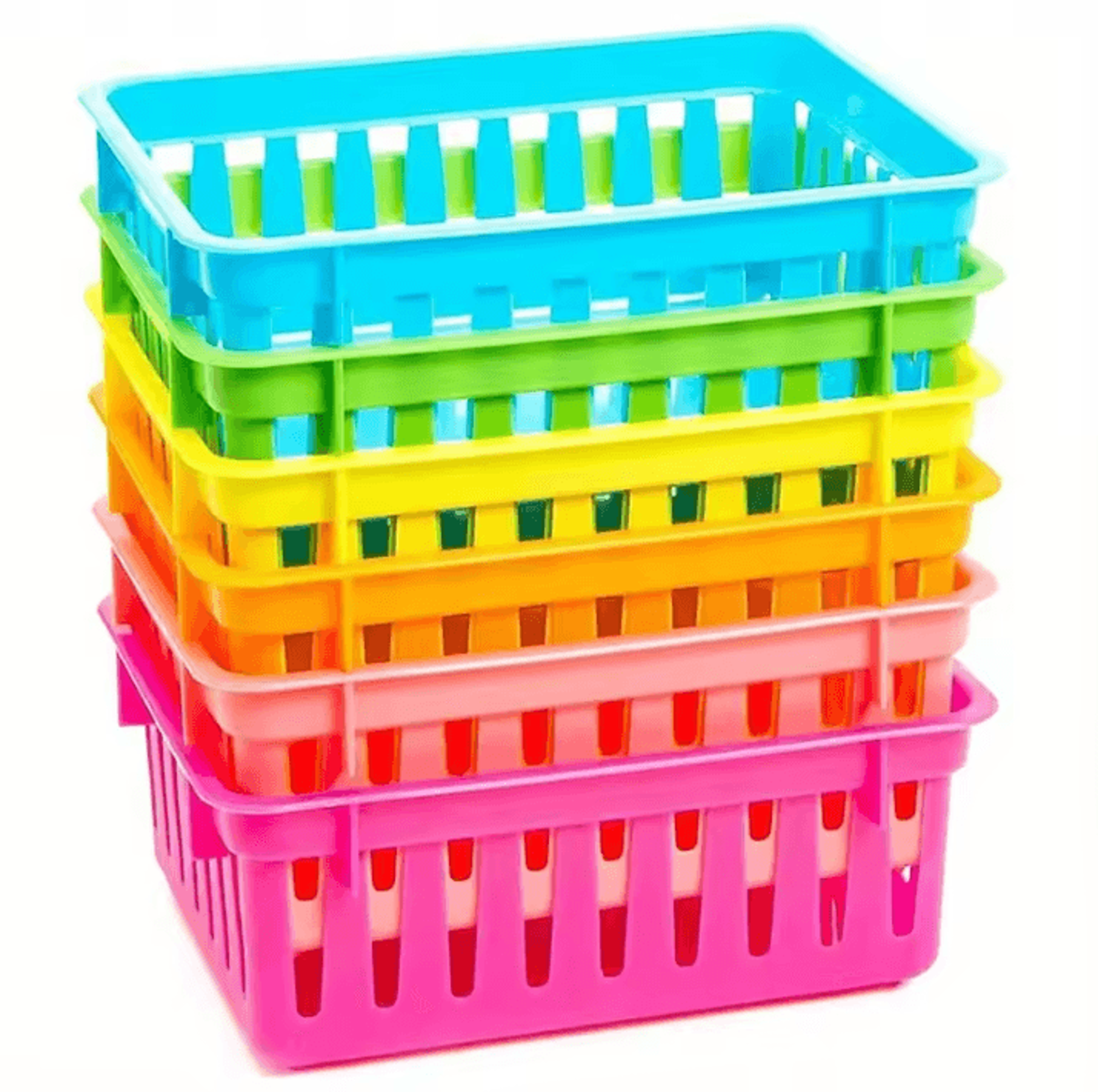 6-pack stackable storage baskets – office and household storage baskets colorful plastic pencil storage box organizer