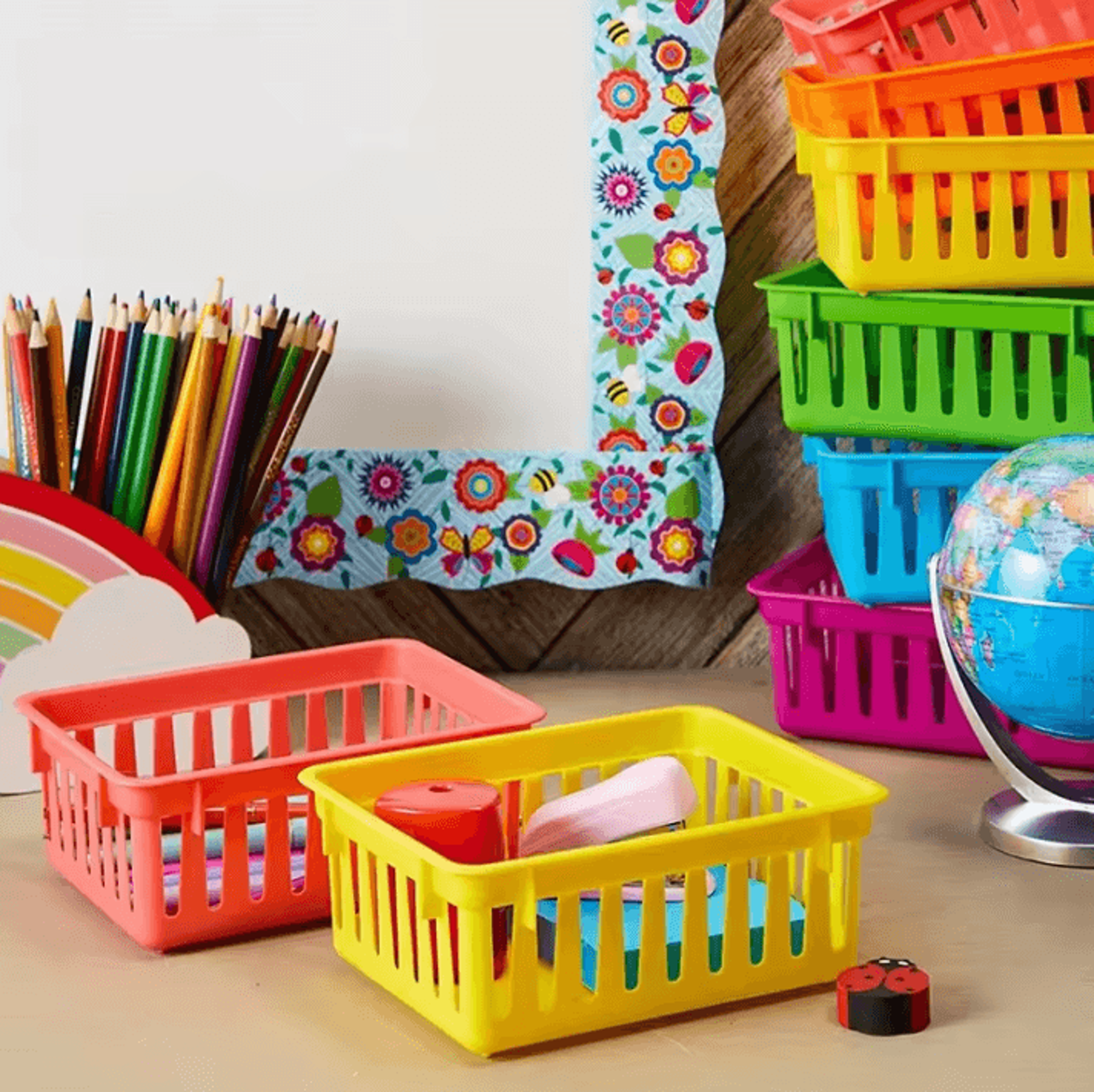 6Pack Stackable Storage Baskets  Office And Household Storage Baskets Colorful Plastic Pencil Stora 3
