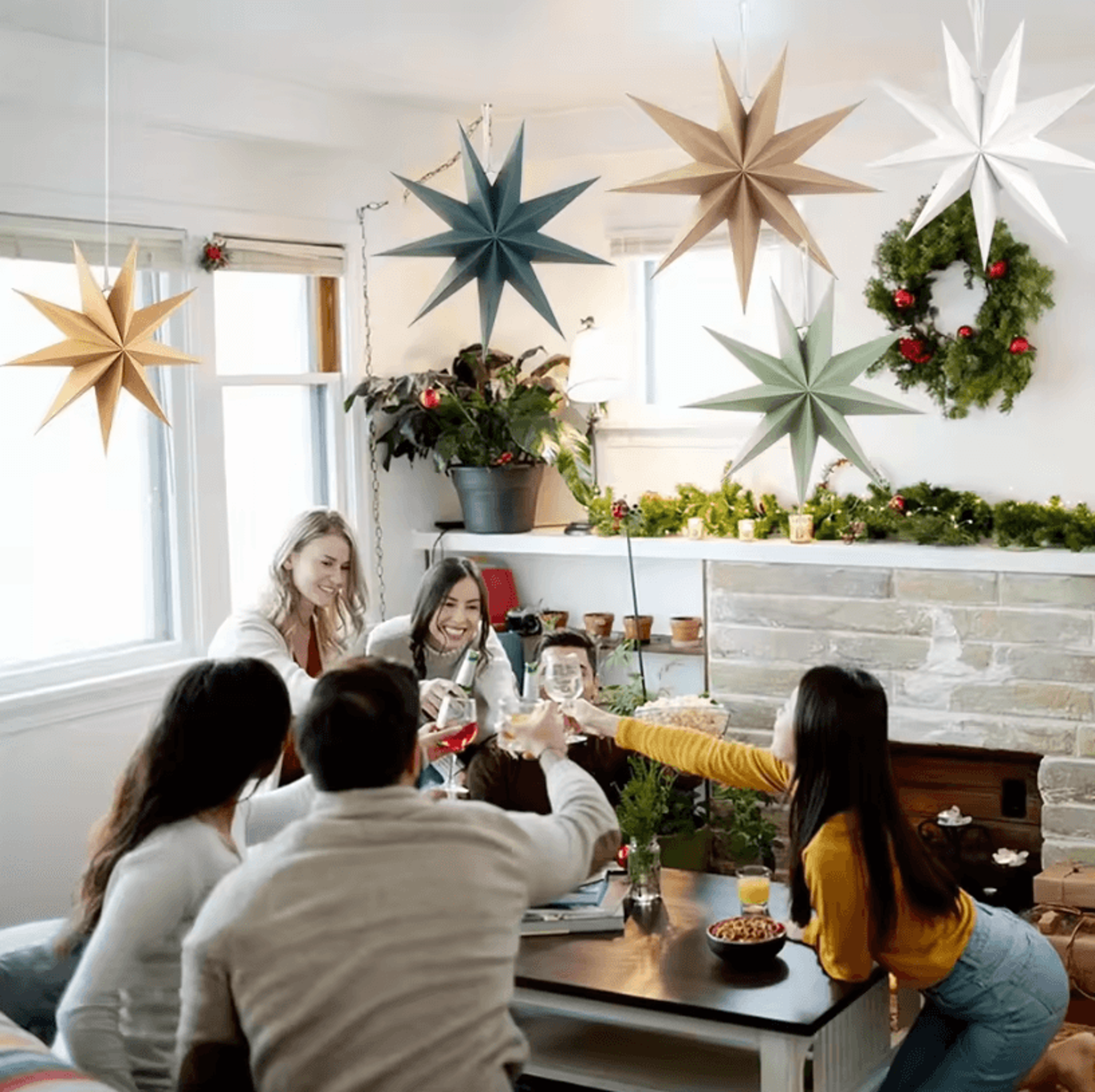 5Pack Christmas Hanging Ornaments  Paper Star Tree Decorations Colorful Xmas Party Decor For Holida 2