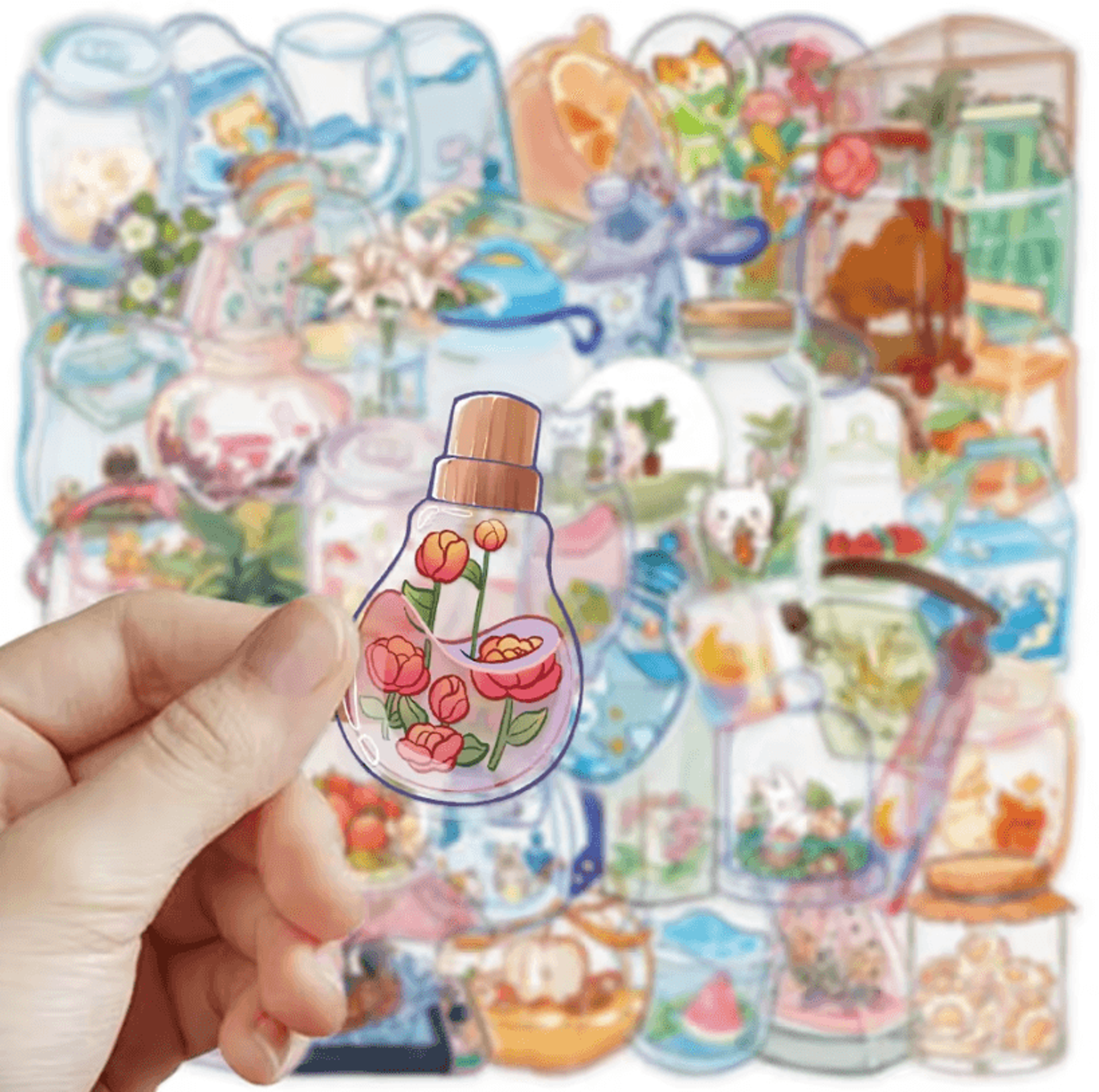 50Pcs Random Transparent Drink Stickers  Glass Water Cup Decals With Decorative PET Stickers For Sc 3
