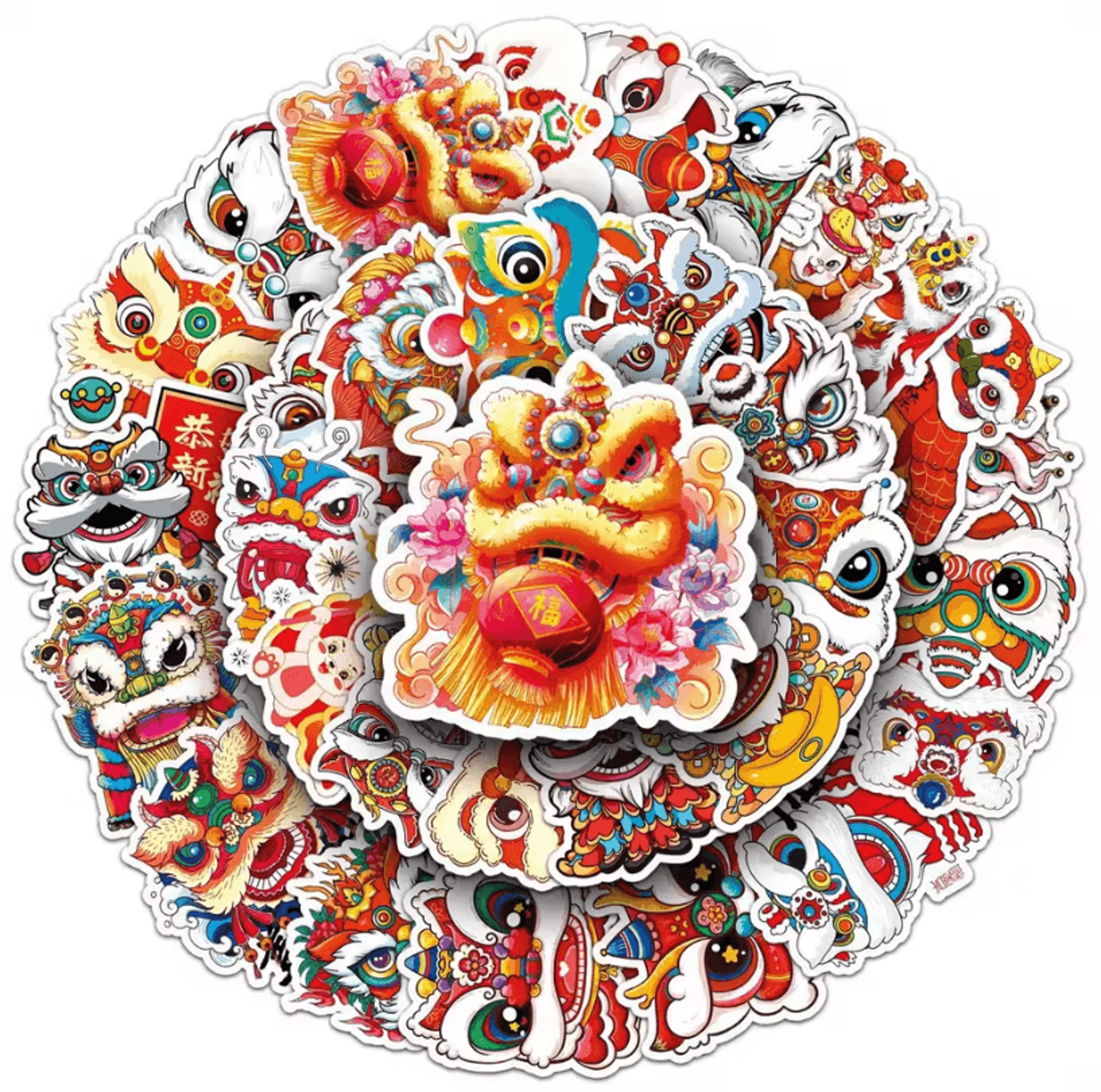 50Pcs Random Lion Dance Stickers  Chinese Style Sticker Pack With Cute Animal Decals For Scrapbooki 4