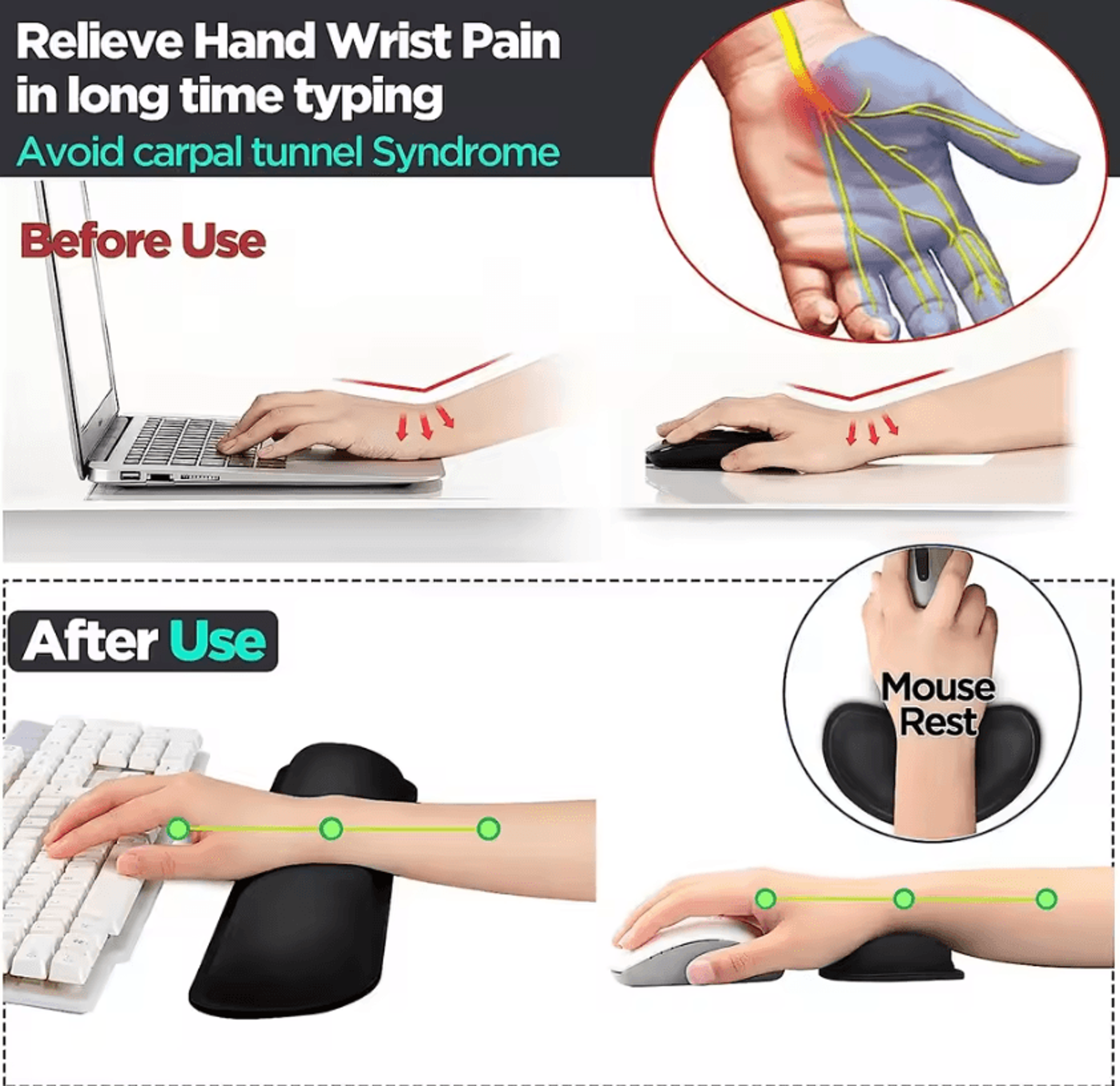 2Pcs Keyboard And Mouse Wrist Rest Set With Silky Gel Memory Foam For Ergonomic Comfort 1