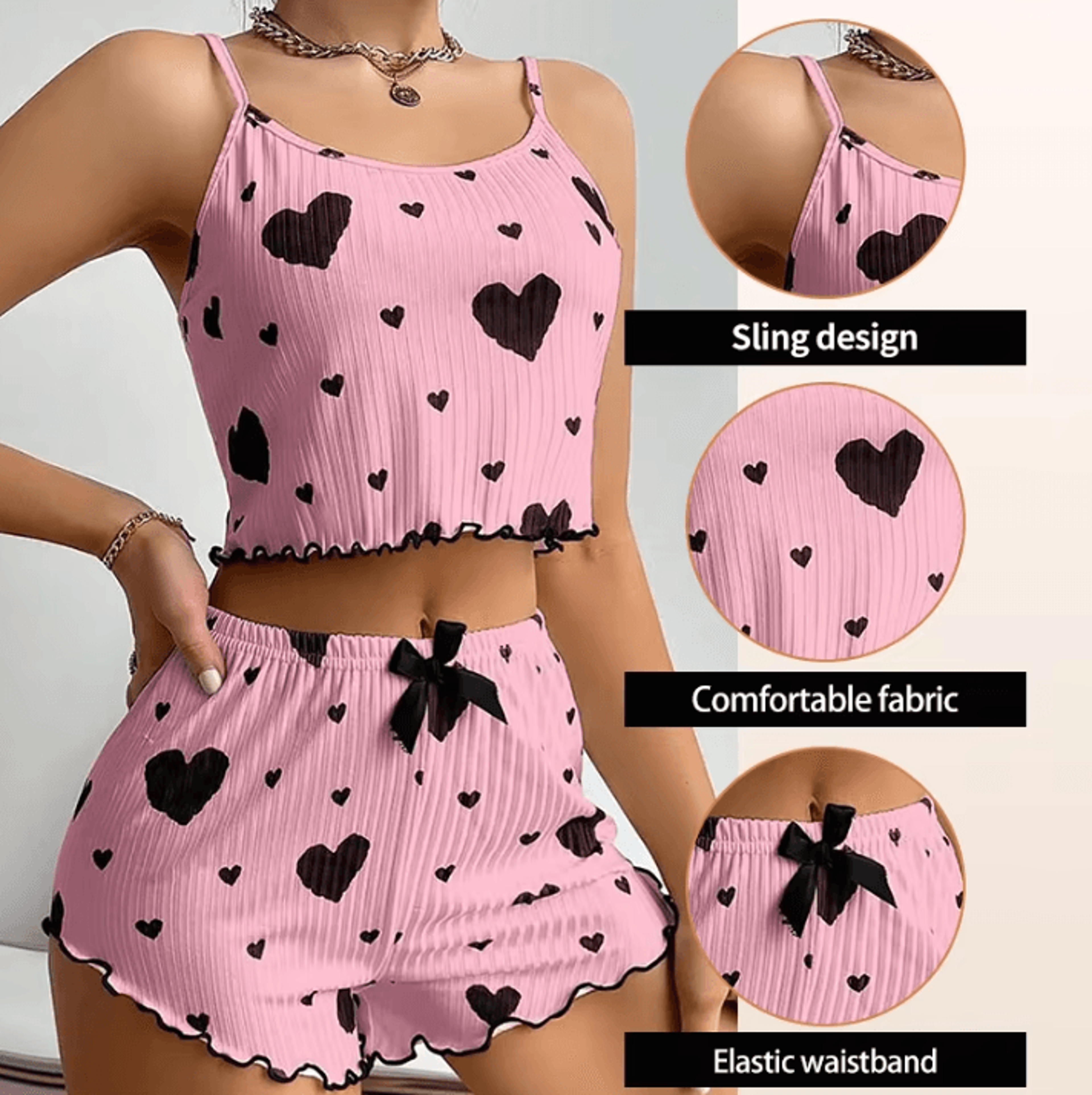 Breathable Womens Pajamas Shorts And Tank Top Set For Sleep And Loungewear 1