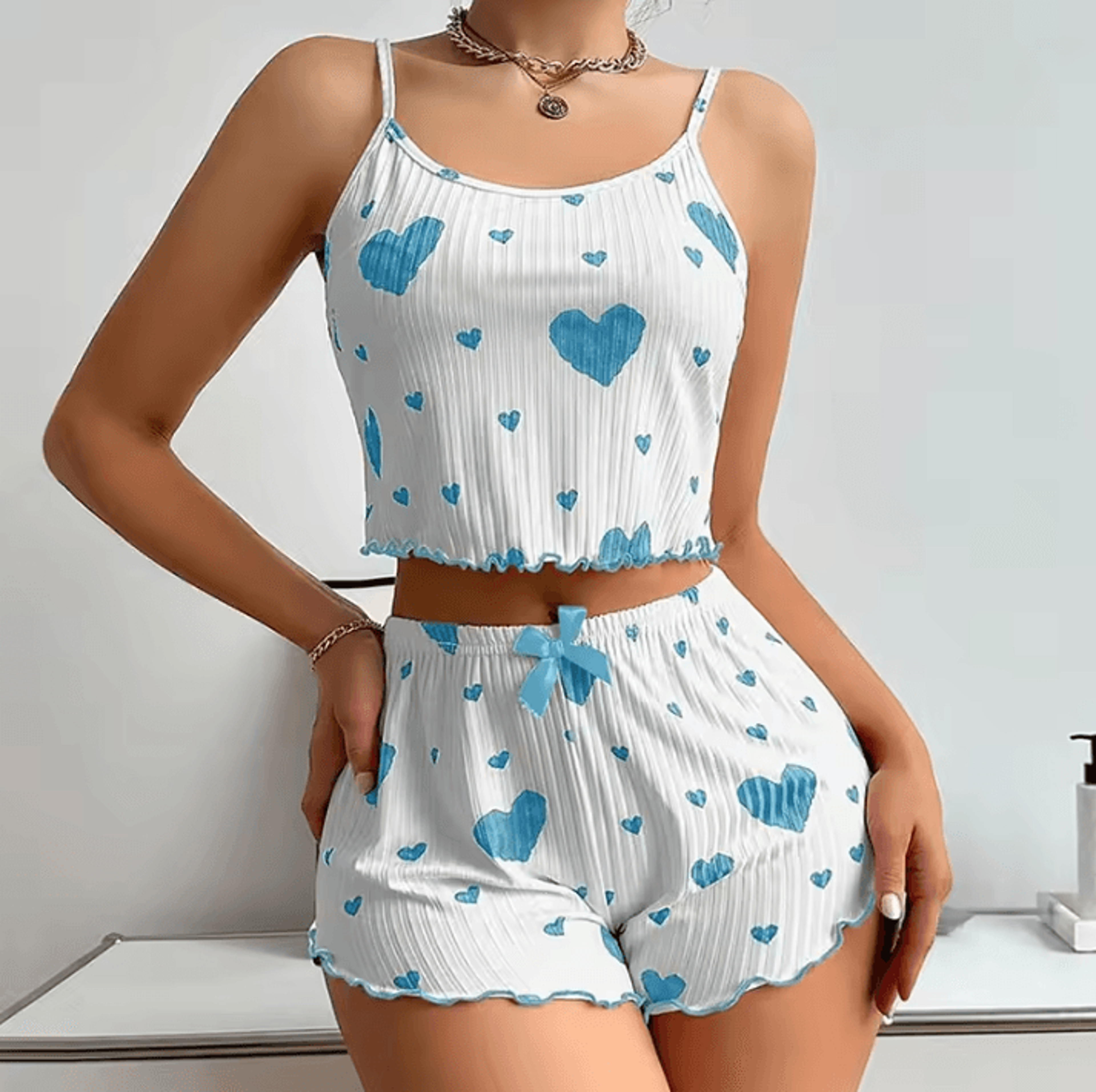 Breathable Womens Pajamas Shorts And Tank Top Set For Sleep And Loungewear 8