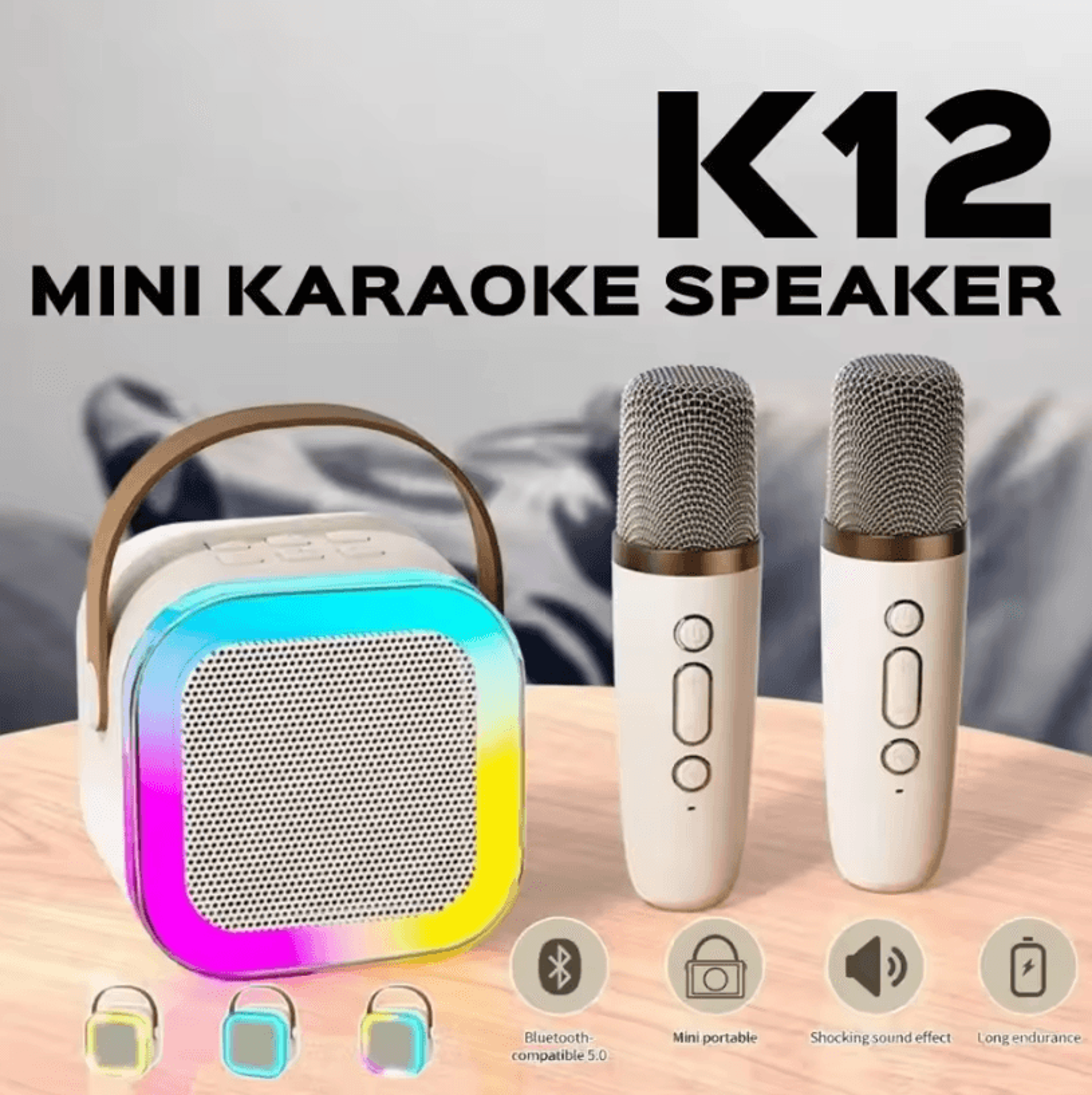 k12 new portable bluetooth speaker – mini wireless audio with microphone for home karaoke and singing