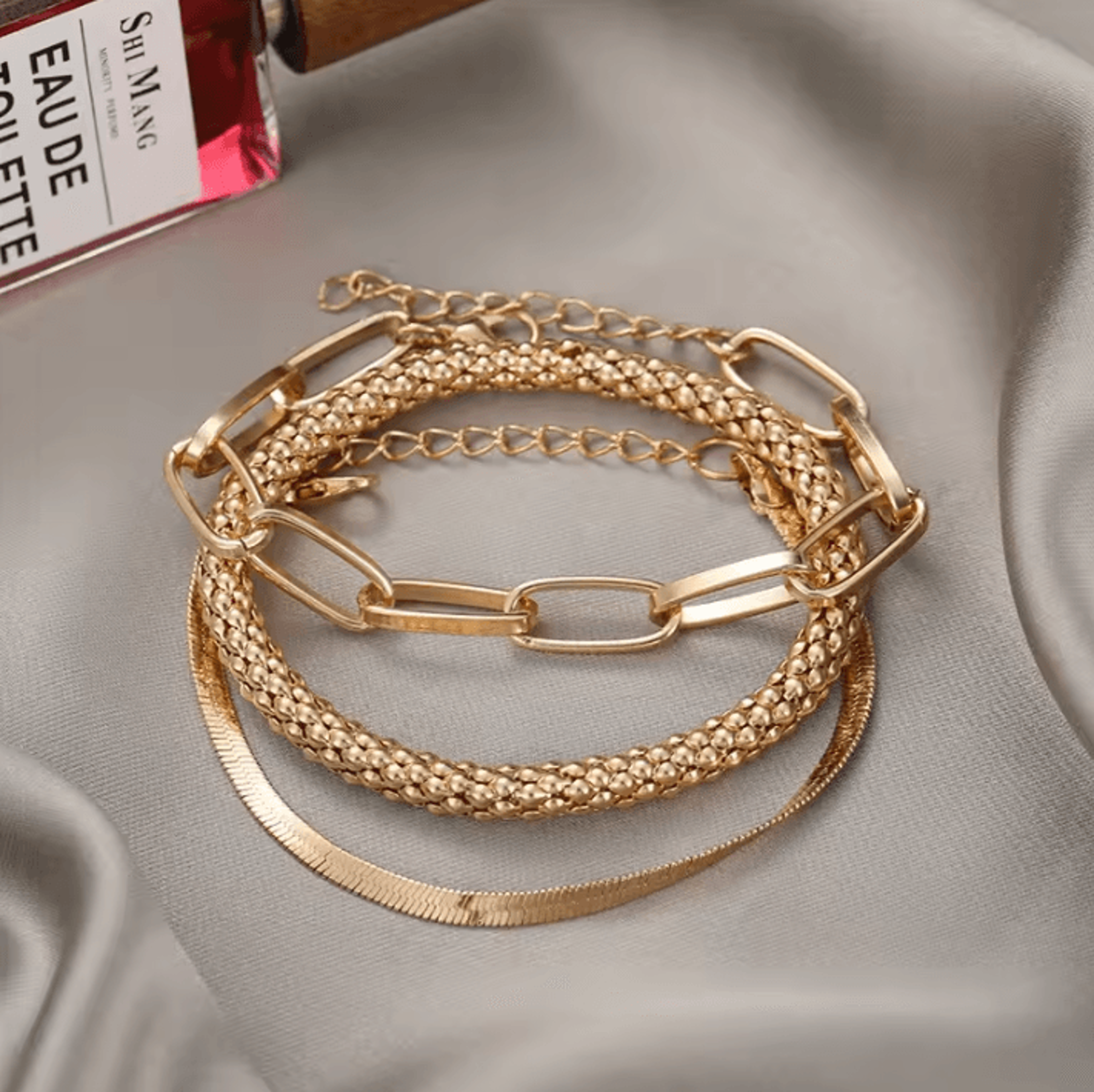 Punk Heavy Metal Big Thick Chain Bracelet Set  Retro Geometric Metal Twist Chain Bangles For Women 5