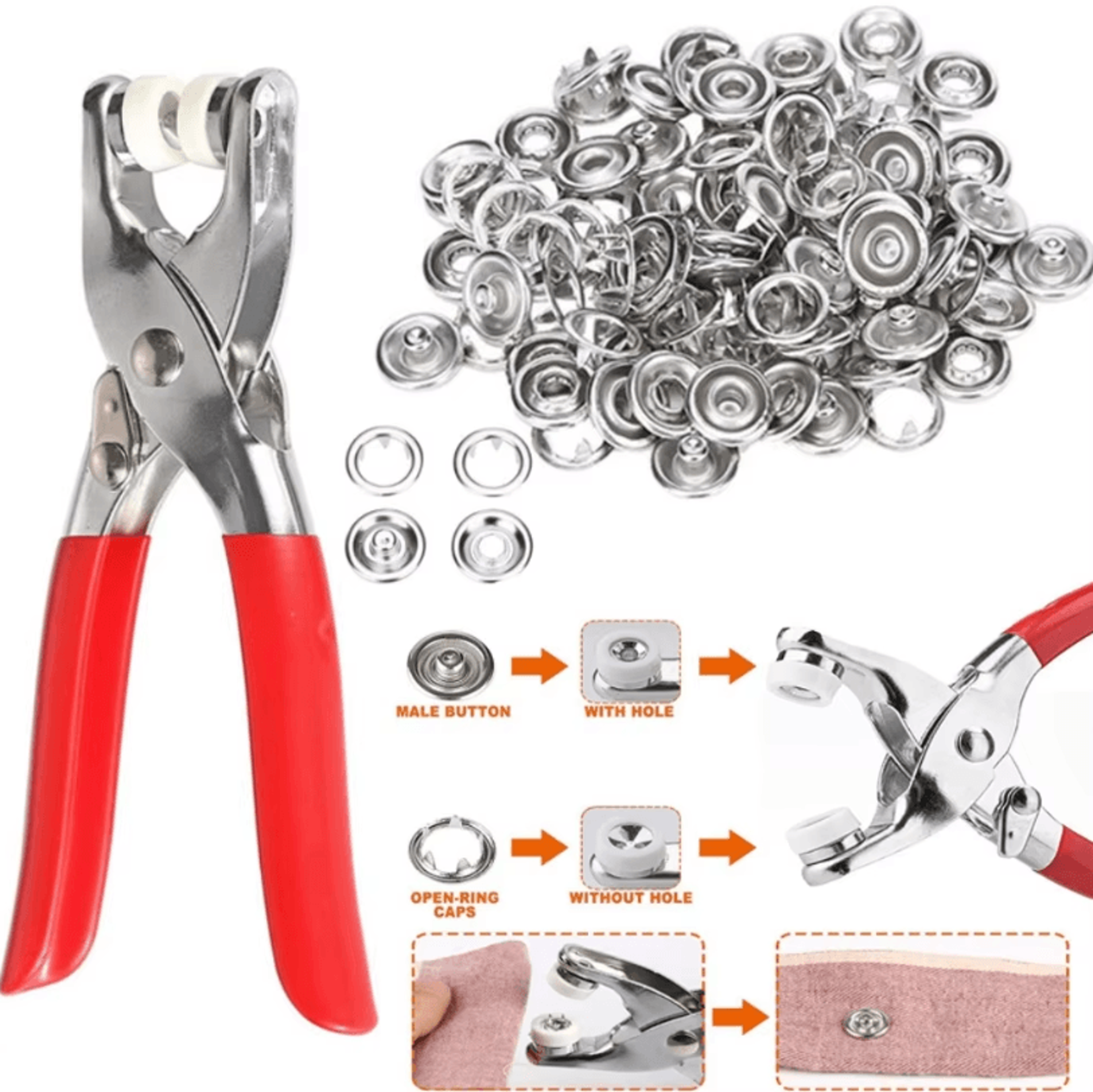 1pc plier +50 sets metal snap button plier kit with 50 sets of snap fasteners for clothing sewing
