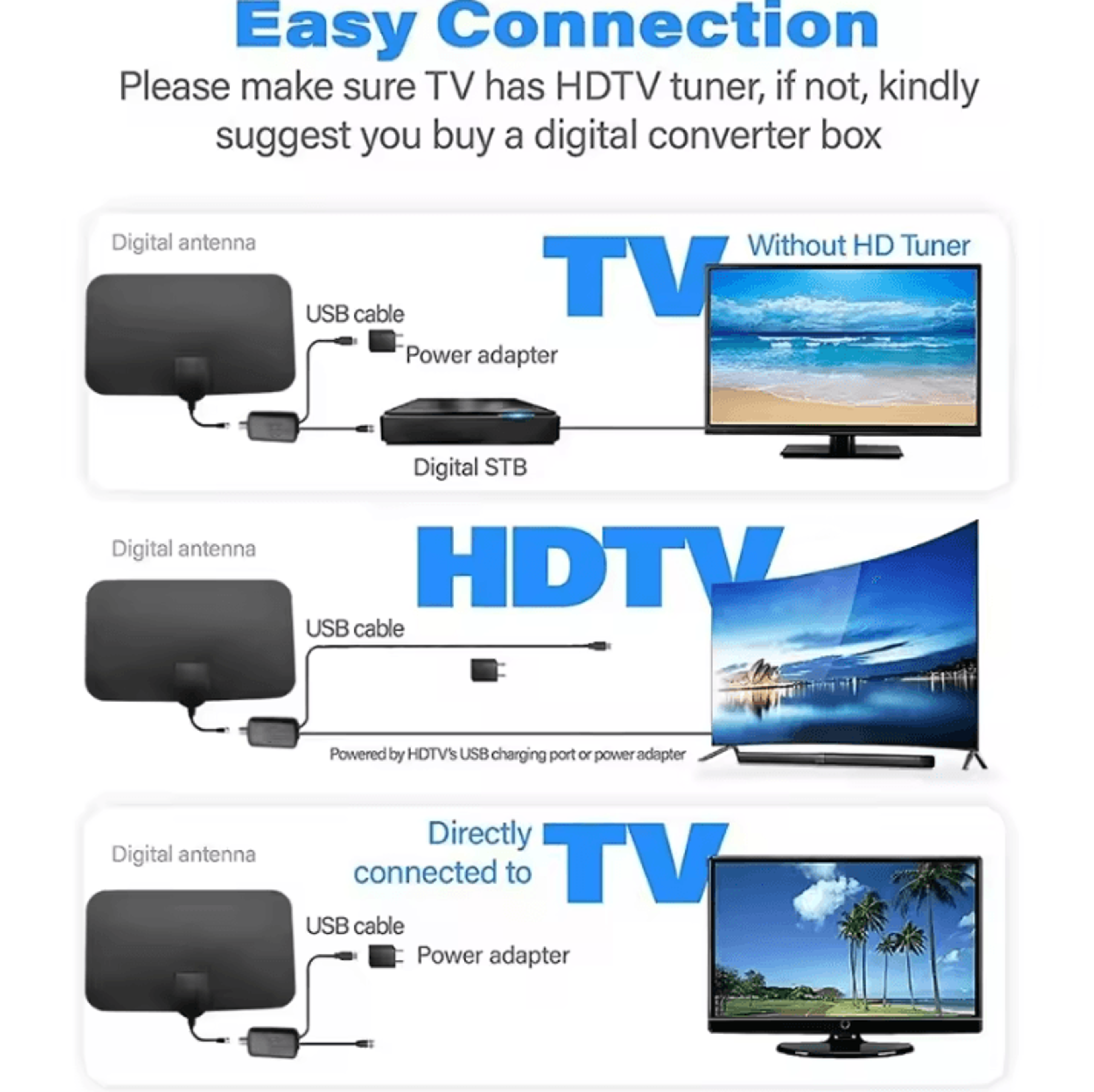4K High Gain TV Antenna 25dB Indoor TV Aerial With Active Signal Booster EU Plug 2